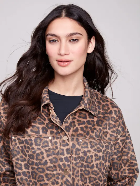 Animal Print Scuba Short Jacket - Leopard - Image 5
