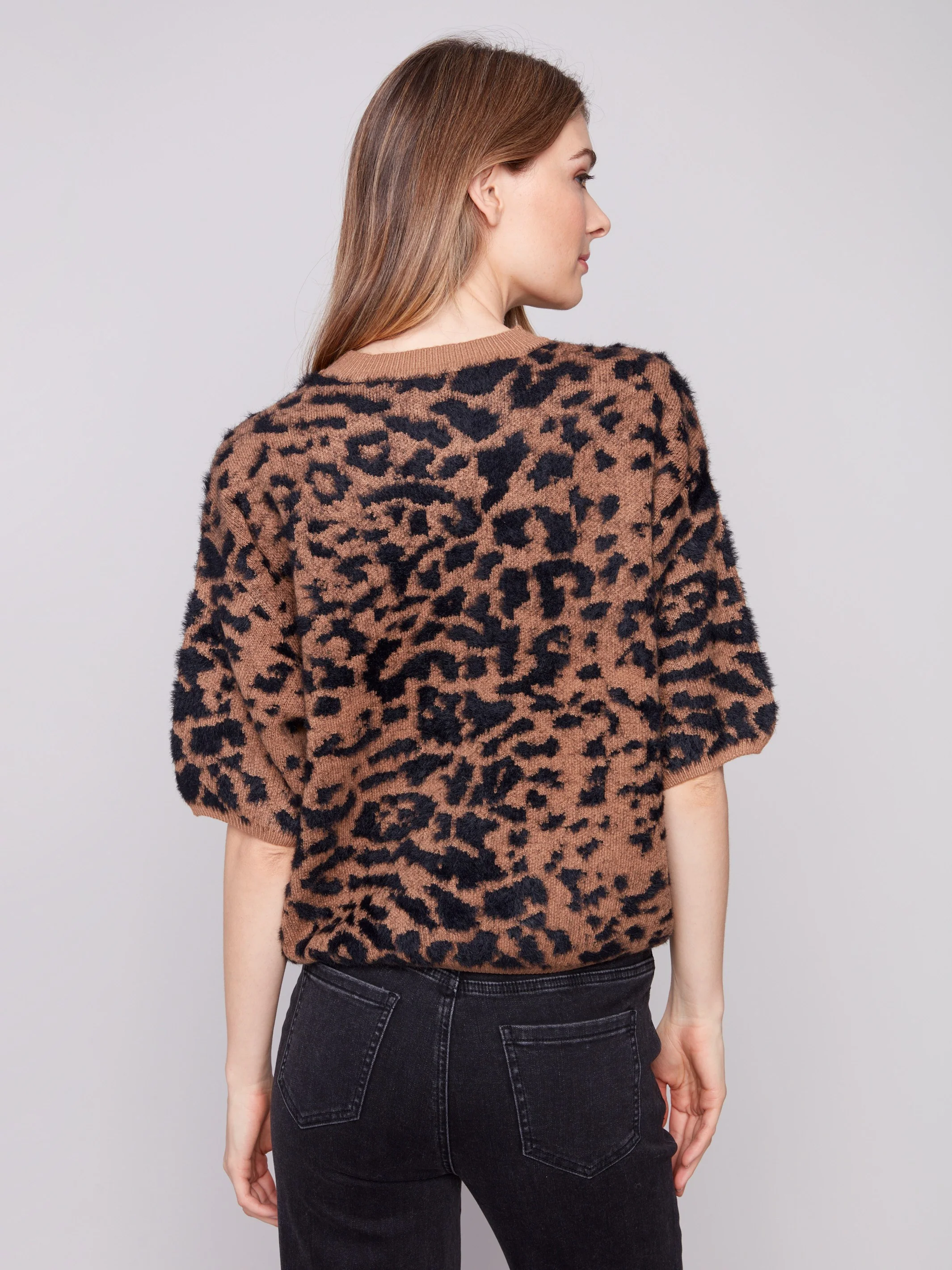 Balloon Elbow Sleeve Knit Sweater - Leopard - Image 4