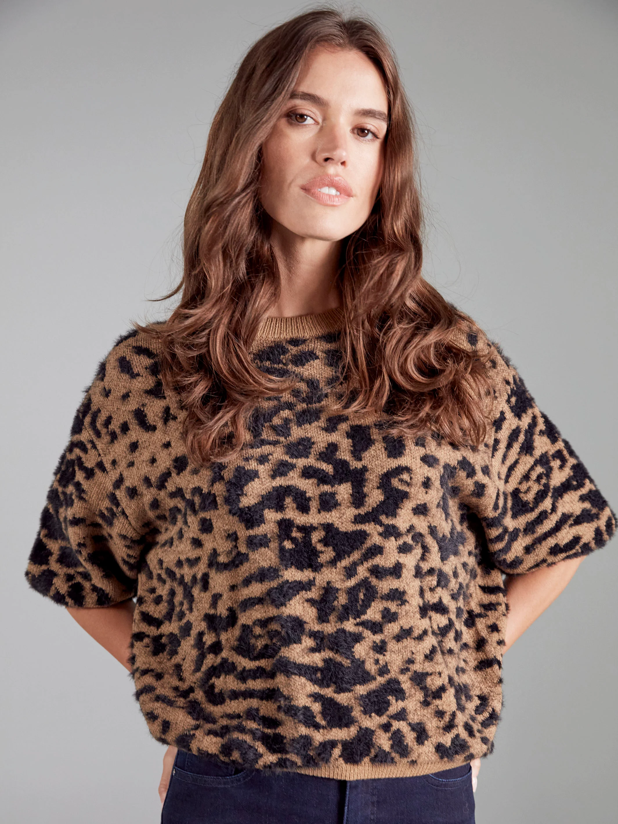 Balloon Elbow Sleeve Knit Sweater - Leopard - Image 6