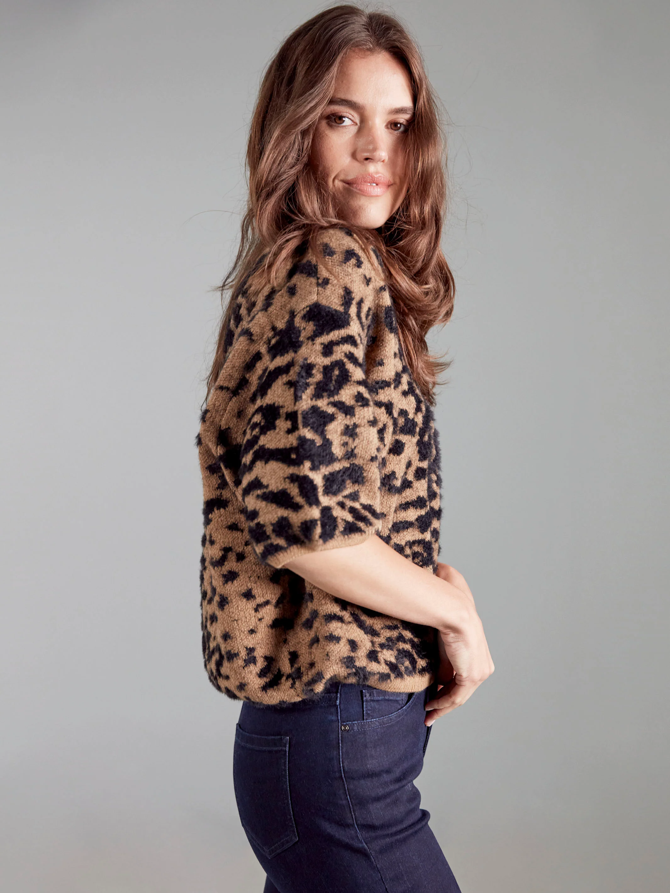 Balloon Elbow Sleeve Knit Sweater - Leopard - Image 7
