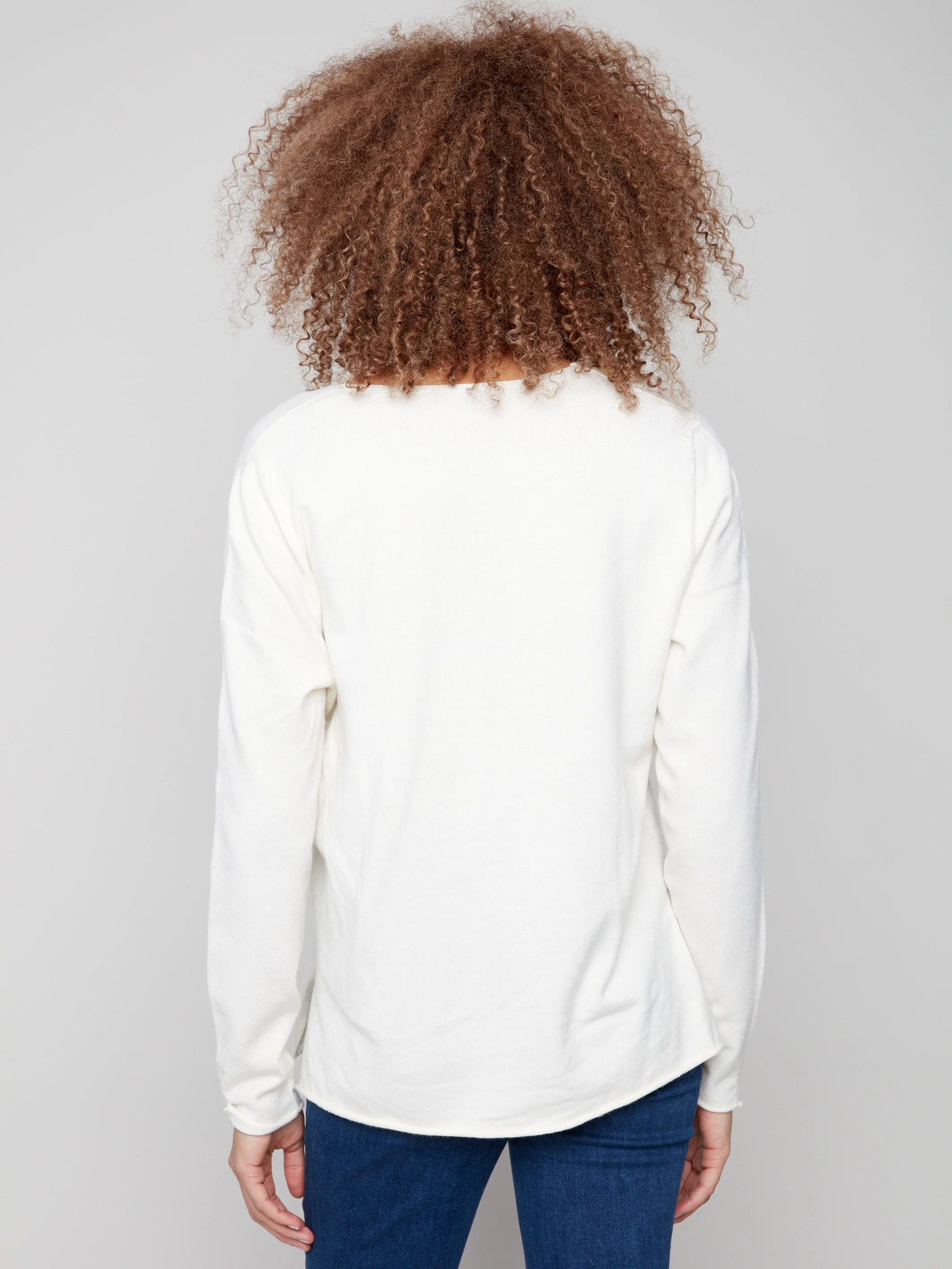 Basic V-Neck Sweater - Ecru - Image 4