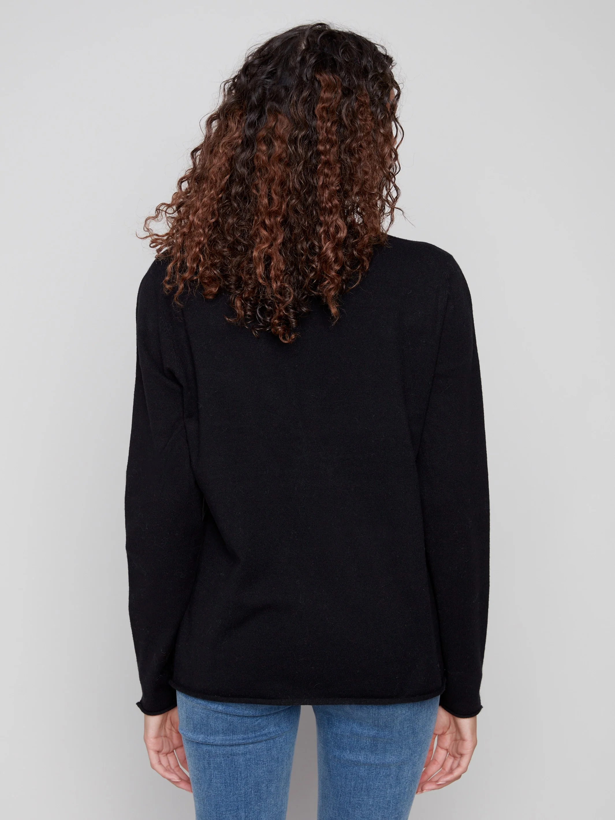 Basic V-Neck Sweater - Black - Image 3