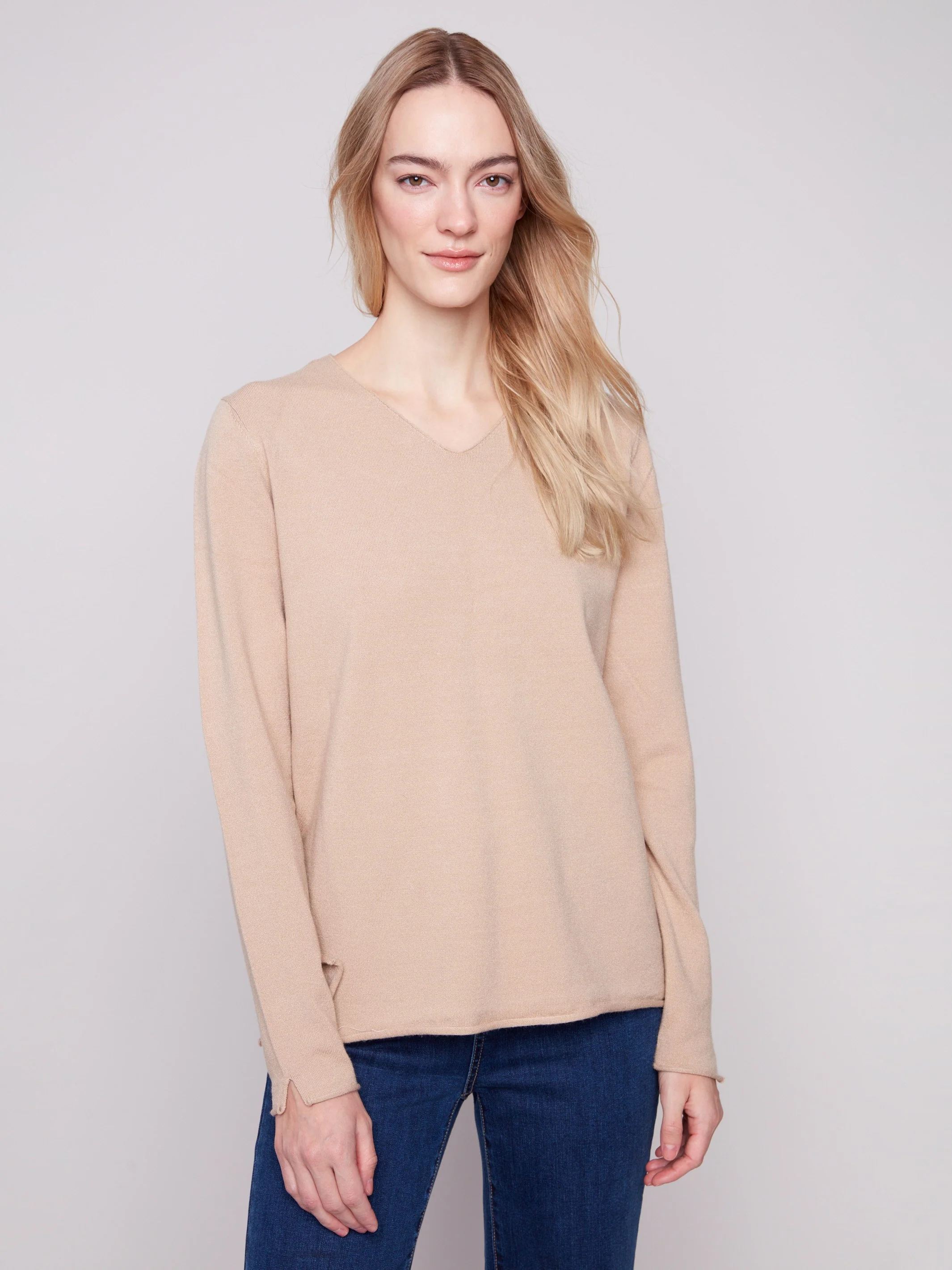 Basic V-Neck Sweater - Sesame - Image 4