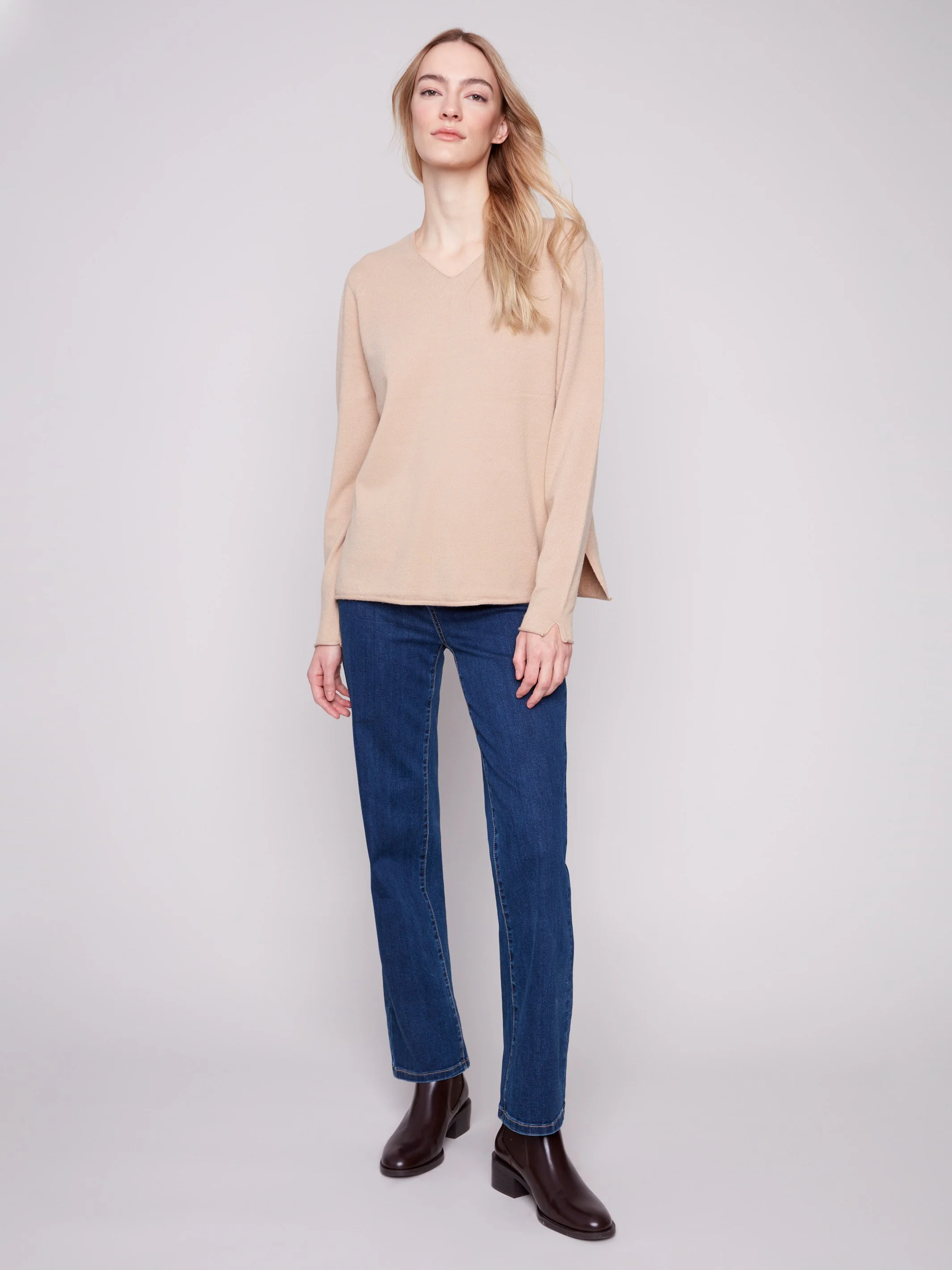 Basic V-Neck Sweater - Sesame - Image 5