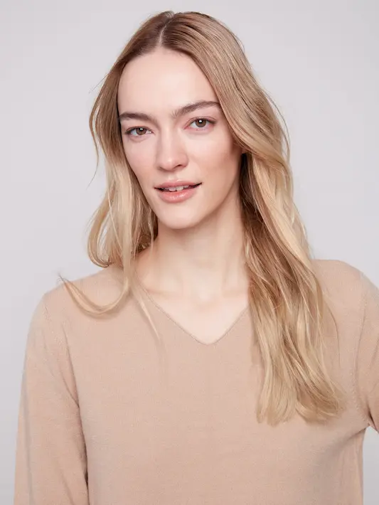 Basic V-Neck Sweater - Sesame - Image 6