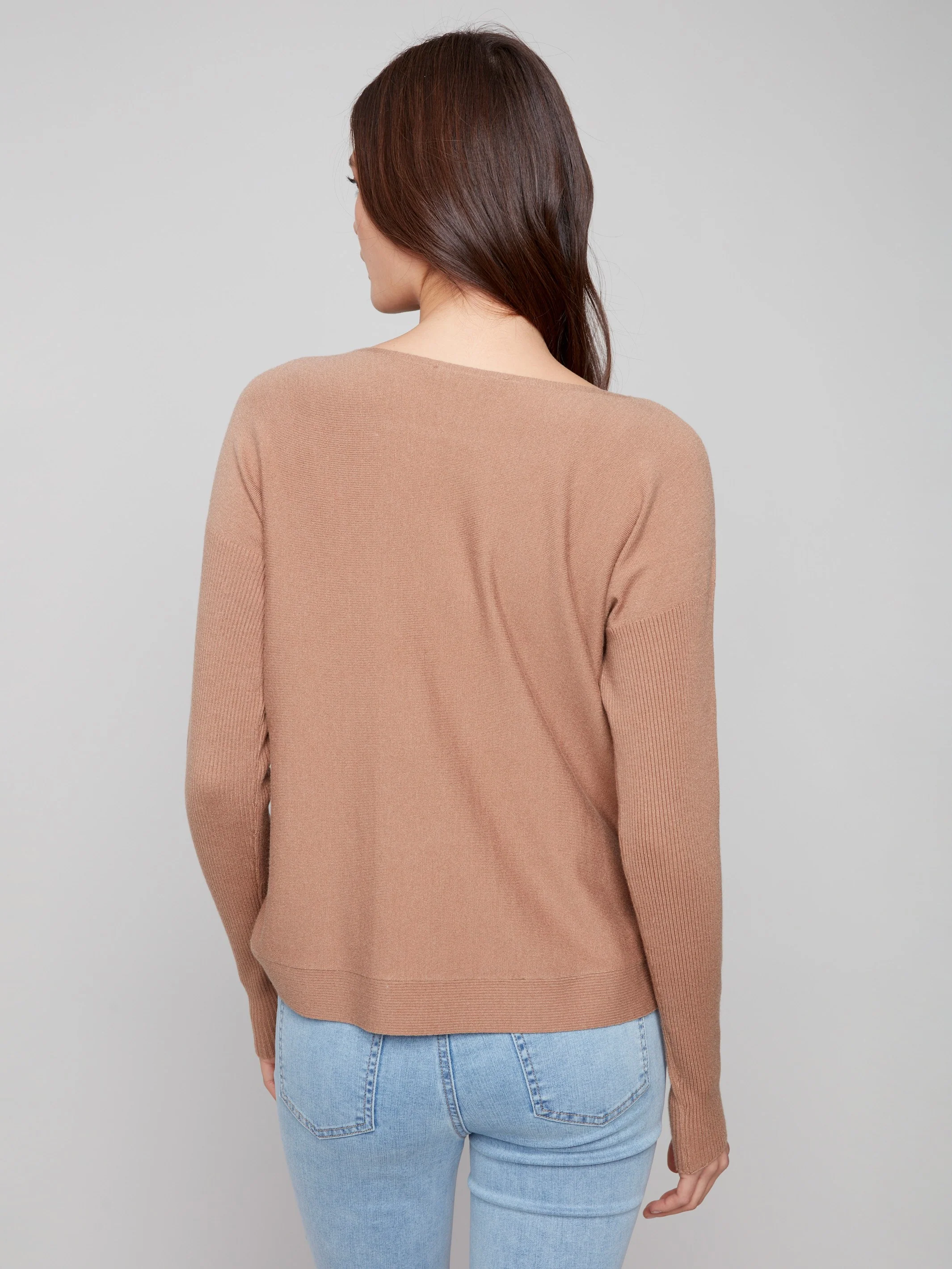 Boat Neck Sweater With Side Buttons - Truffle - Image 4
