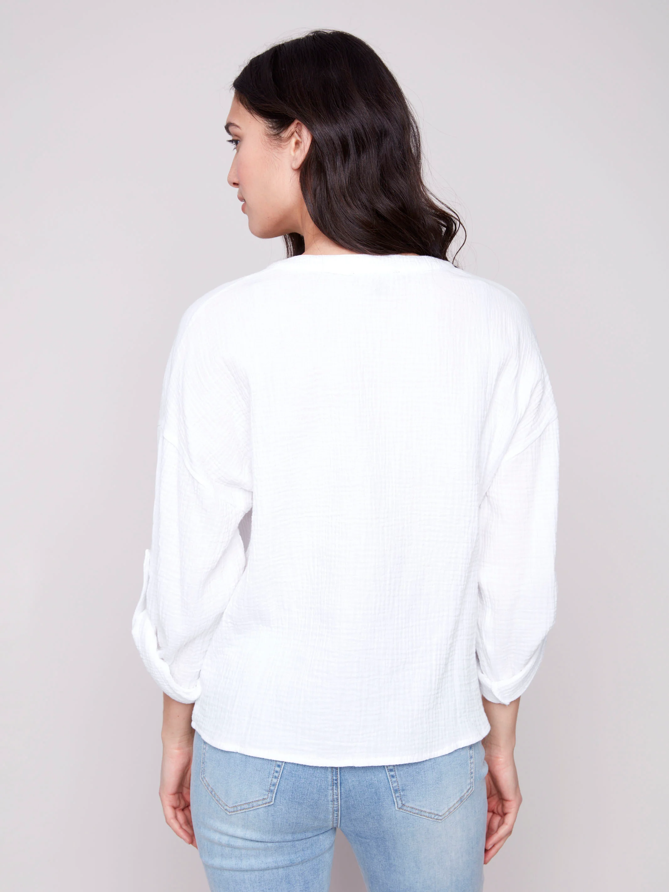 Bubble Cotton Blouse with Front Twist - White - Image 3