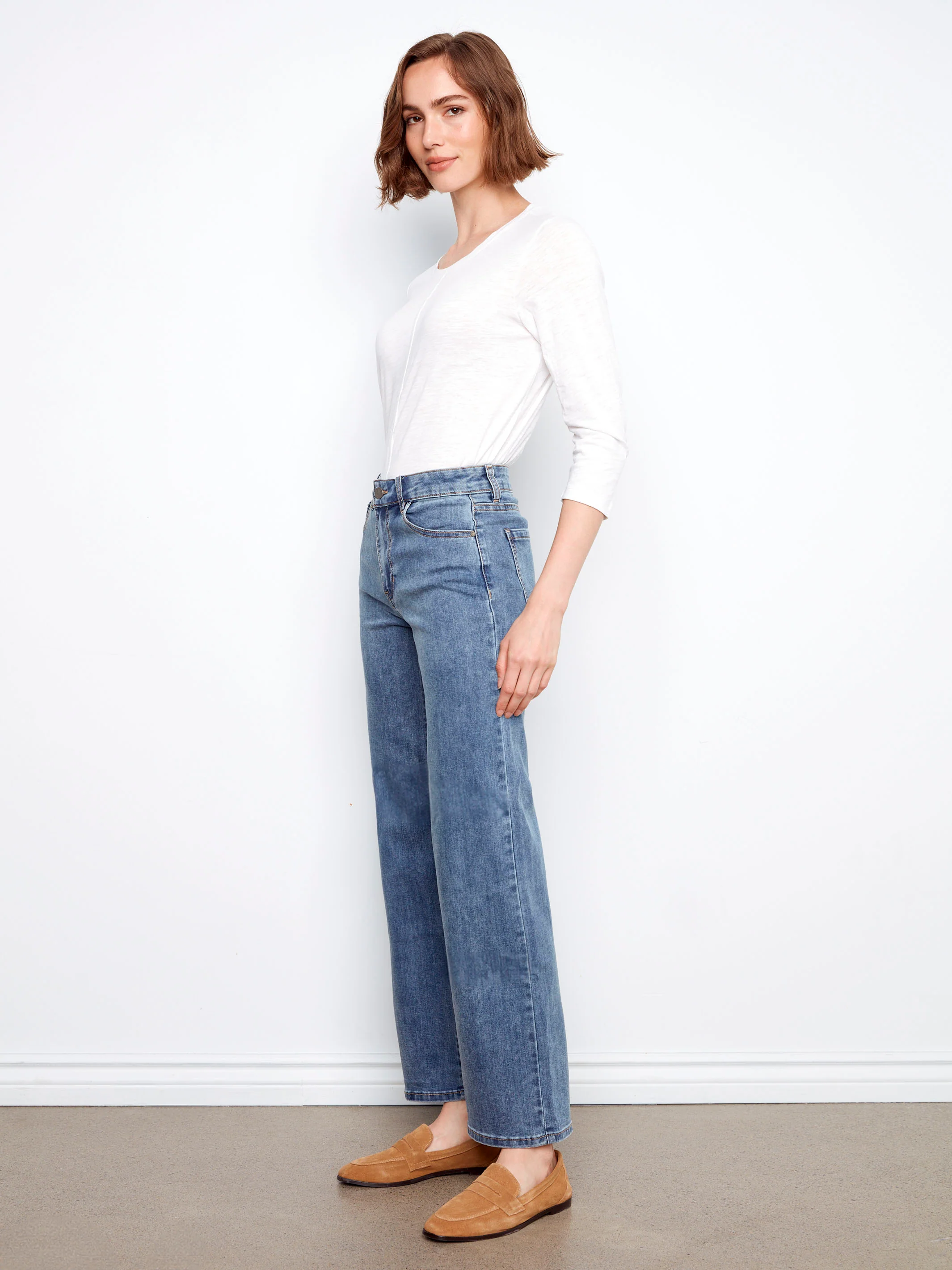 Chloe Wide Leg Jeans - Medium Blue - Image 3