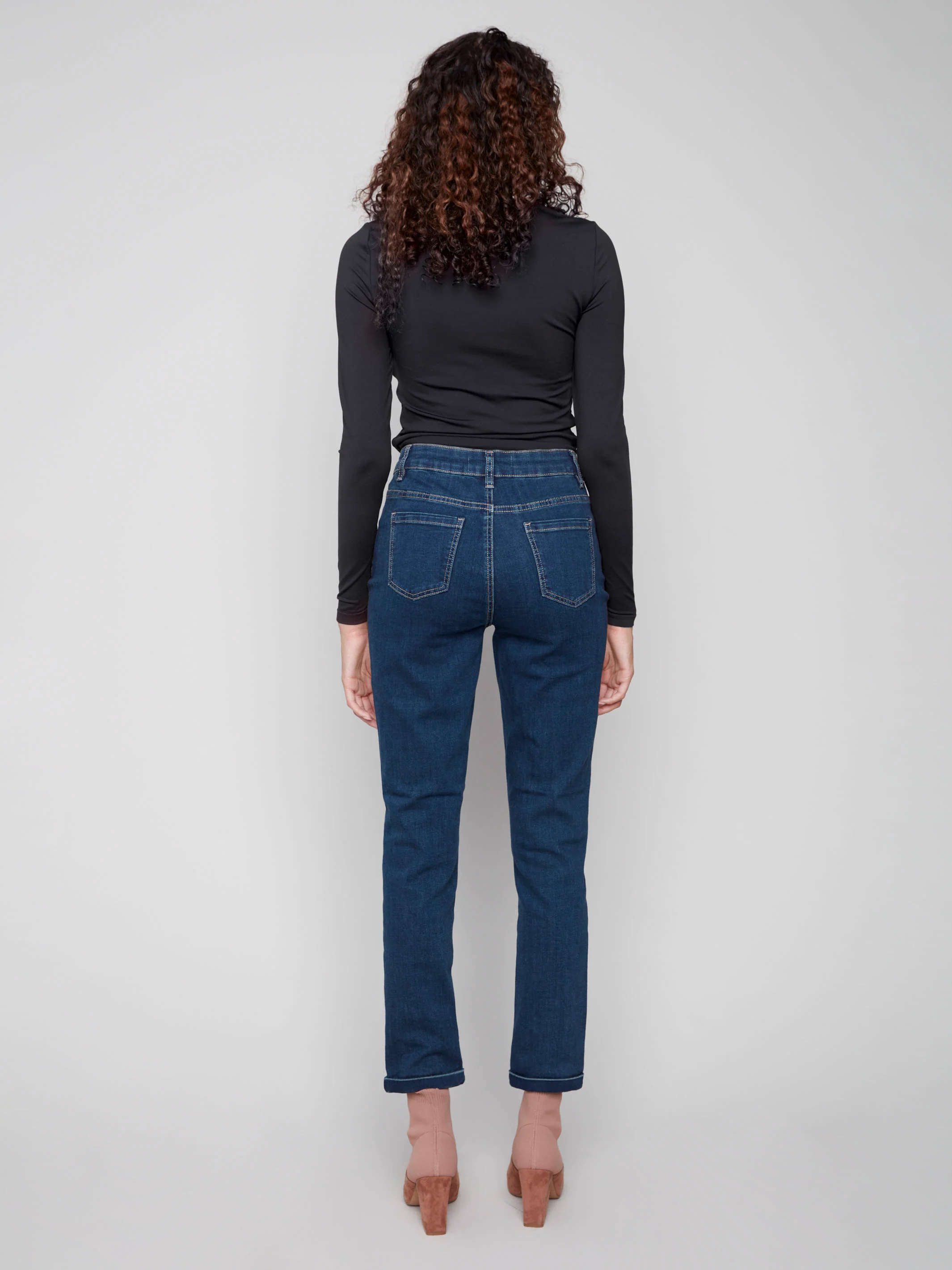 Cuffed Hem Jeans - Dark Blue - Image 5