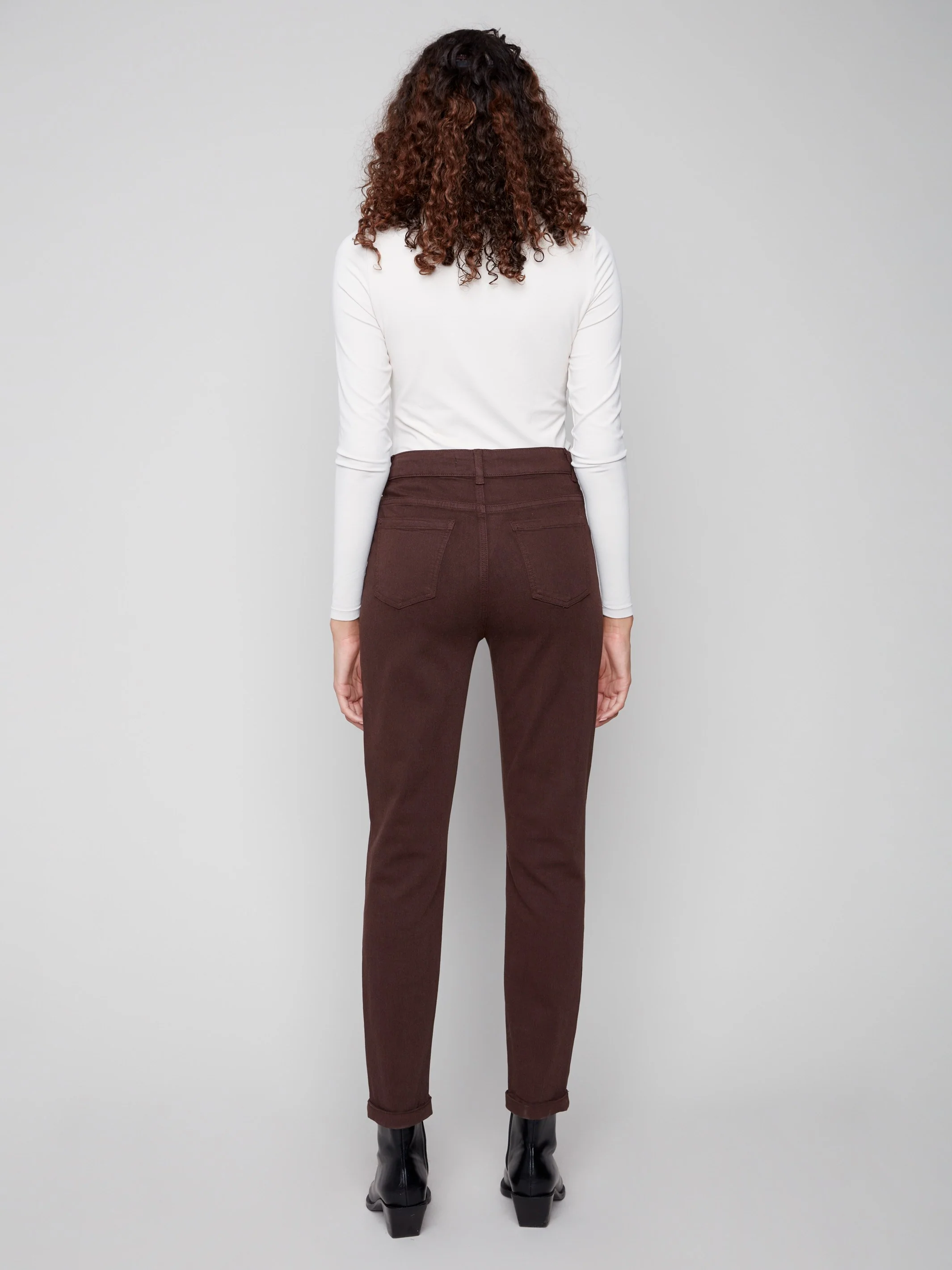 Cuffed Hem Twill Jeans - Mocha - Image 5