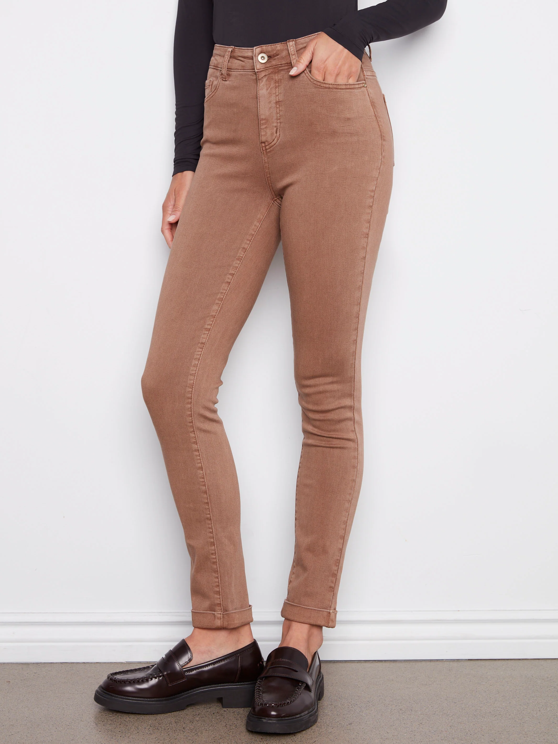 Cuffed Hem Twill Jeans - Truffle - Image 7