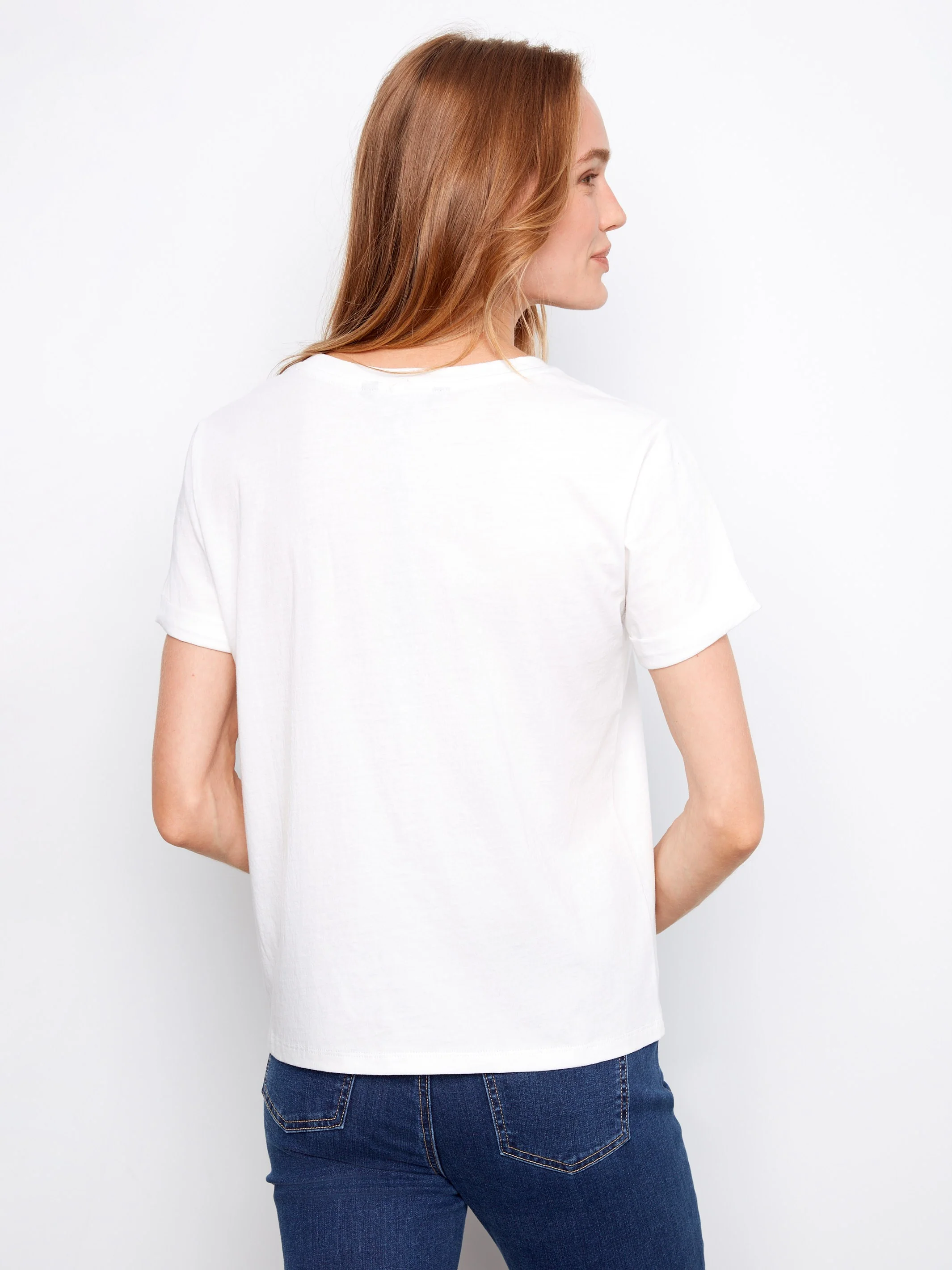 Embroidered Hearts Cotton Jersey T-Shirt - White - Image 4