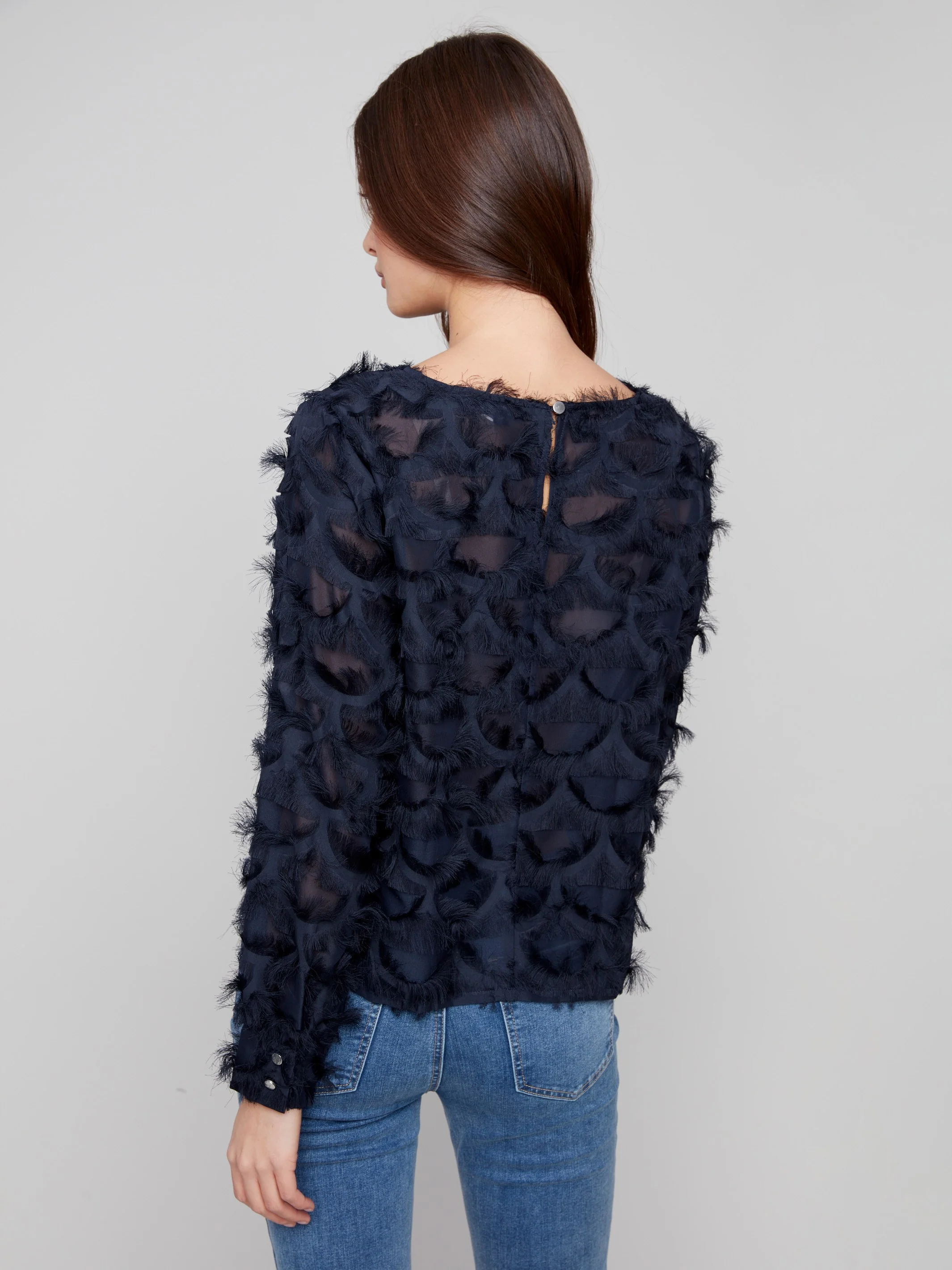 Fancy Chiffon Blouse - Navy - Image 3