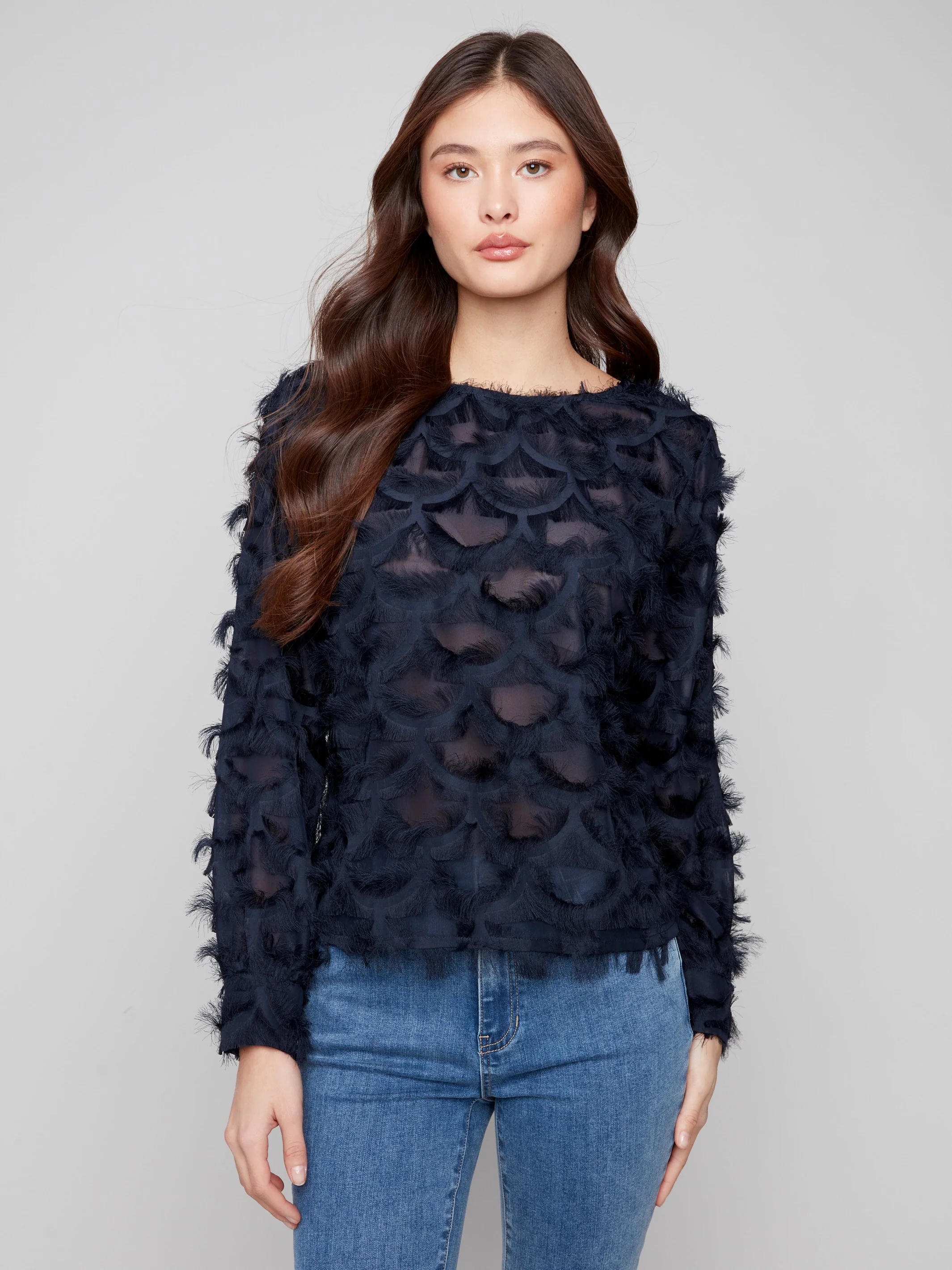 Fancy Chiffon Blouse - Navy - Image 4