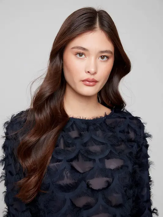 Fancy Chiffon Blouse - Navy - Image 5