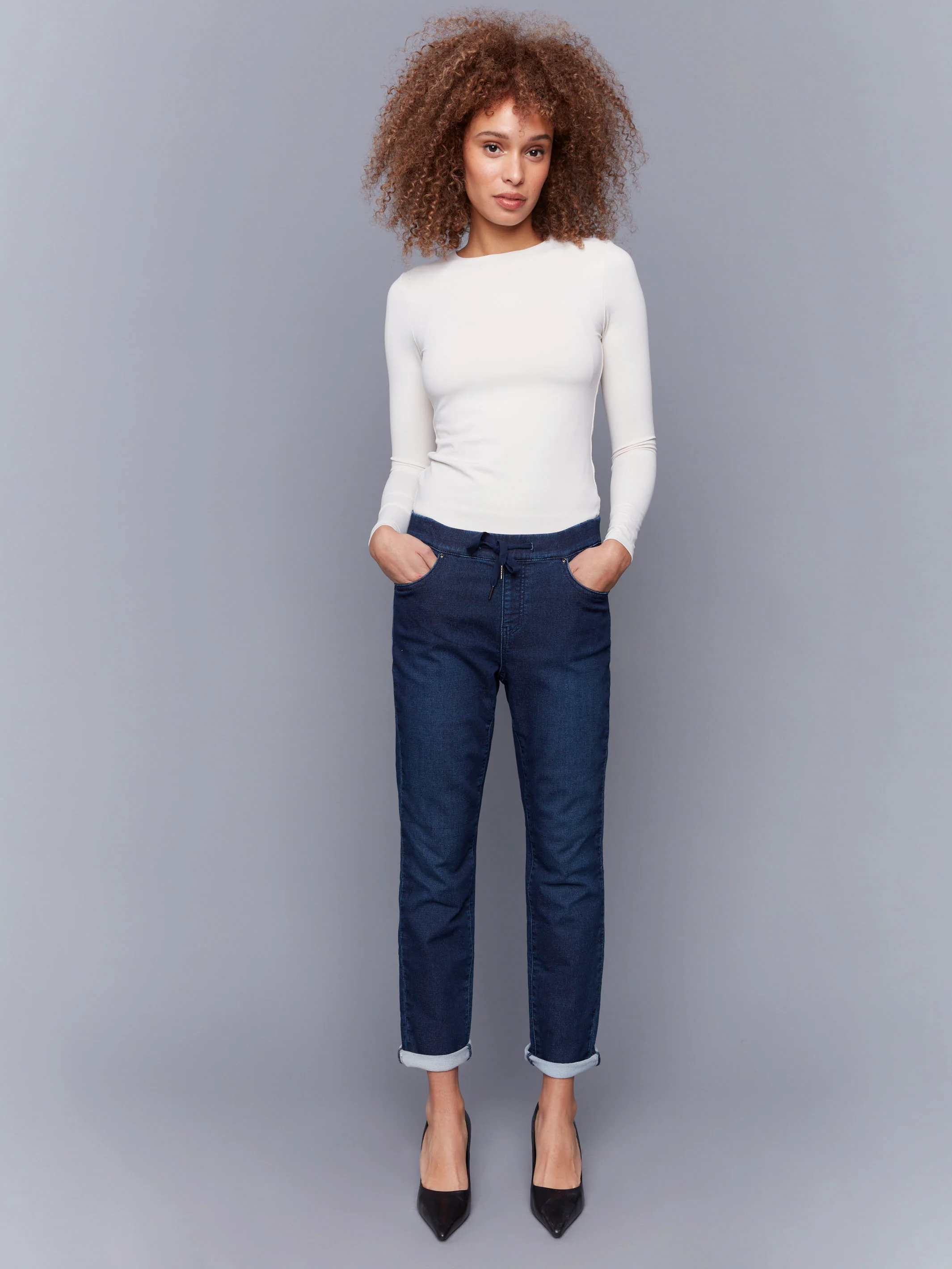 Knit Denim Jogger Pants - Blue Black - Image 10