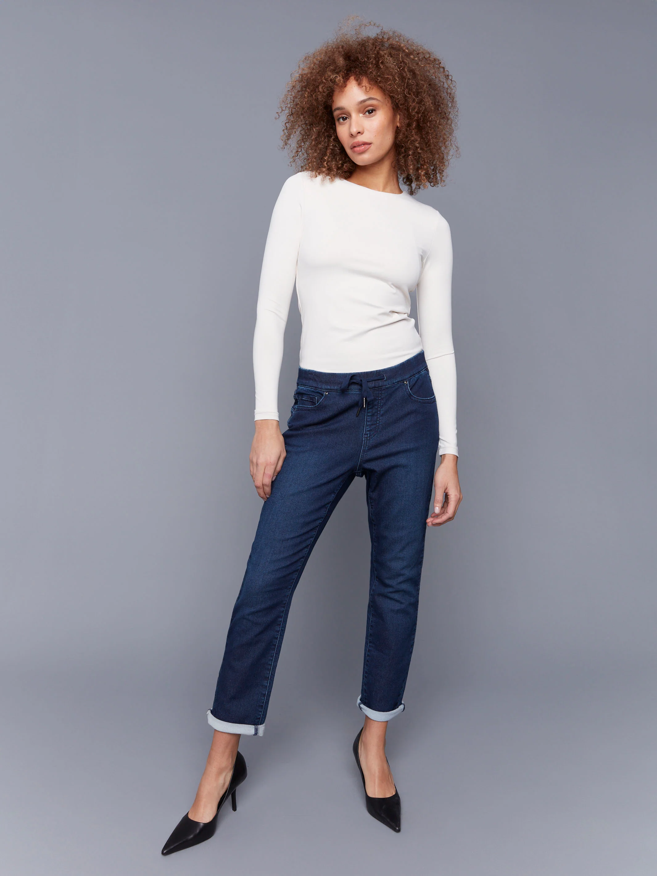 Knit Denim Jogger Pants - Blue Black - Image 11