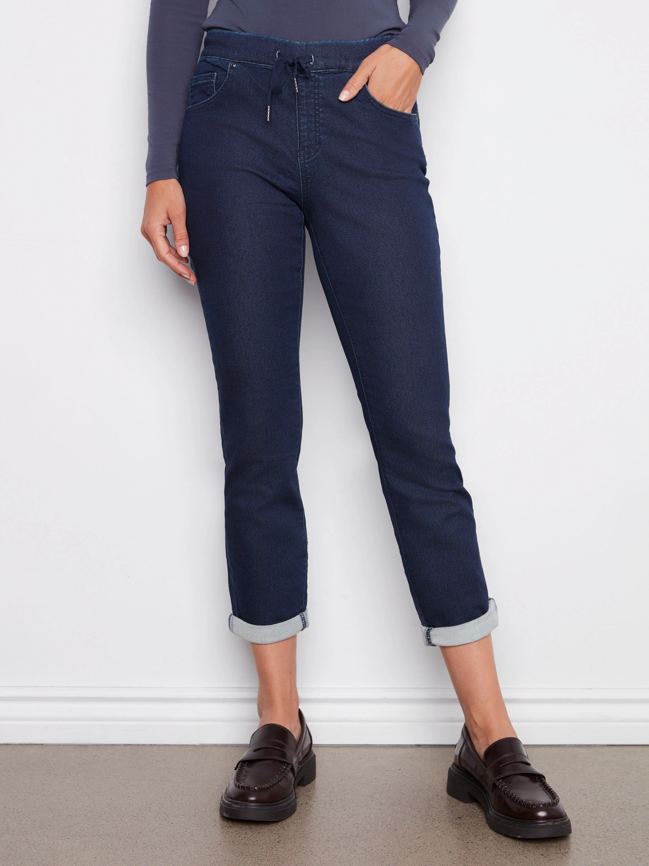 Knit Denim Jogger Pants - Blue Black - Image 9