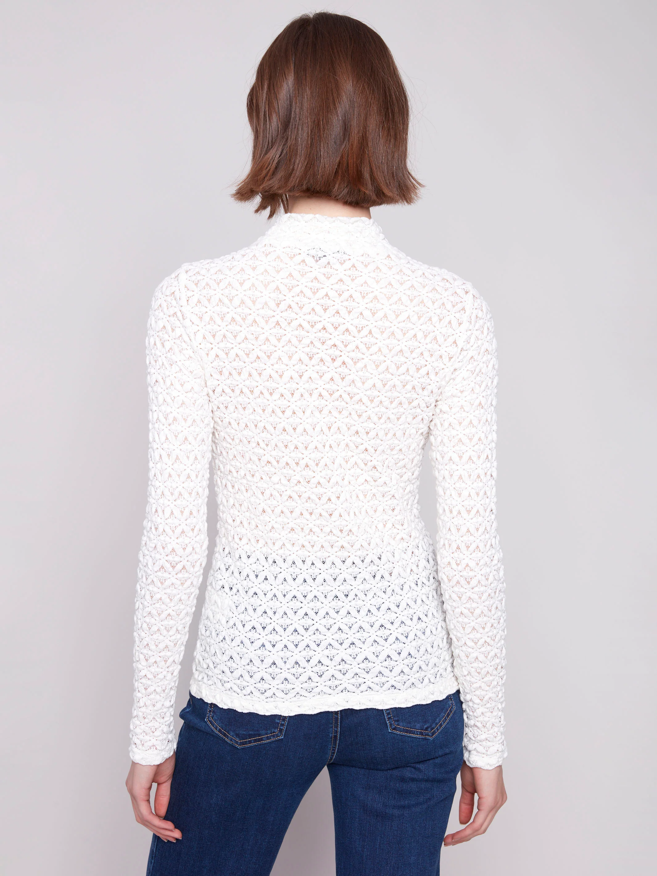 Lace Mock Neck Top - Ecru - Image 4