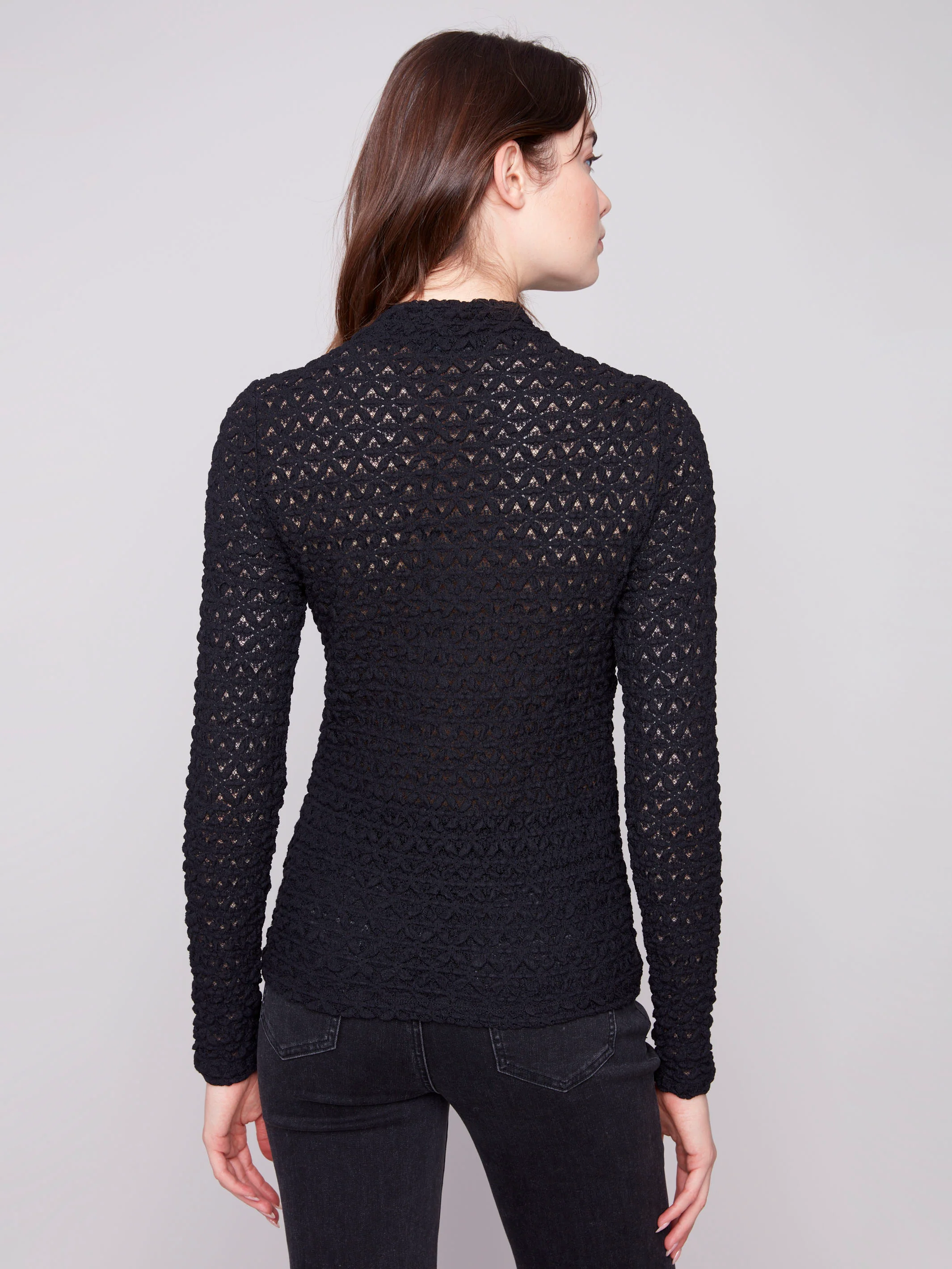 Lace Mock Neck Top - Black - Image 4