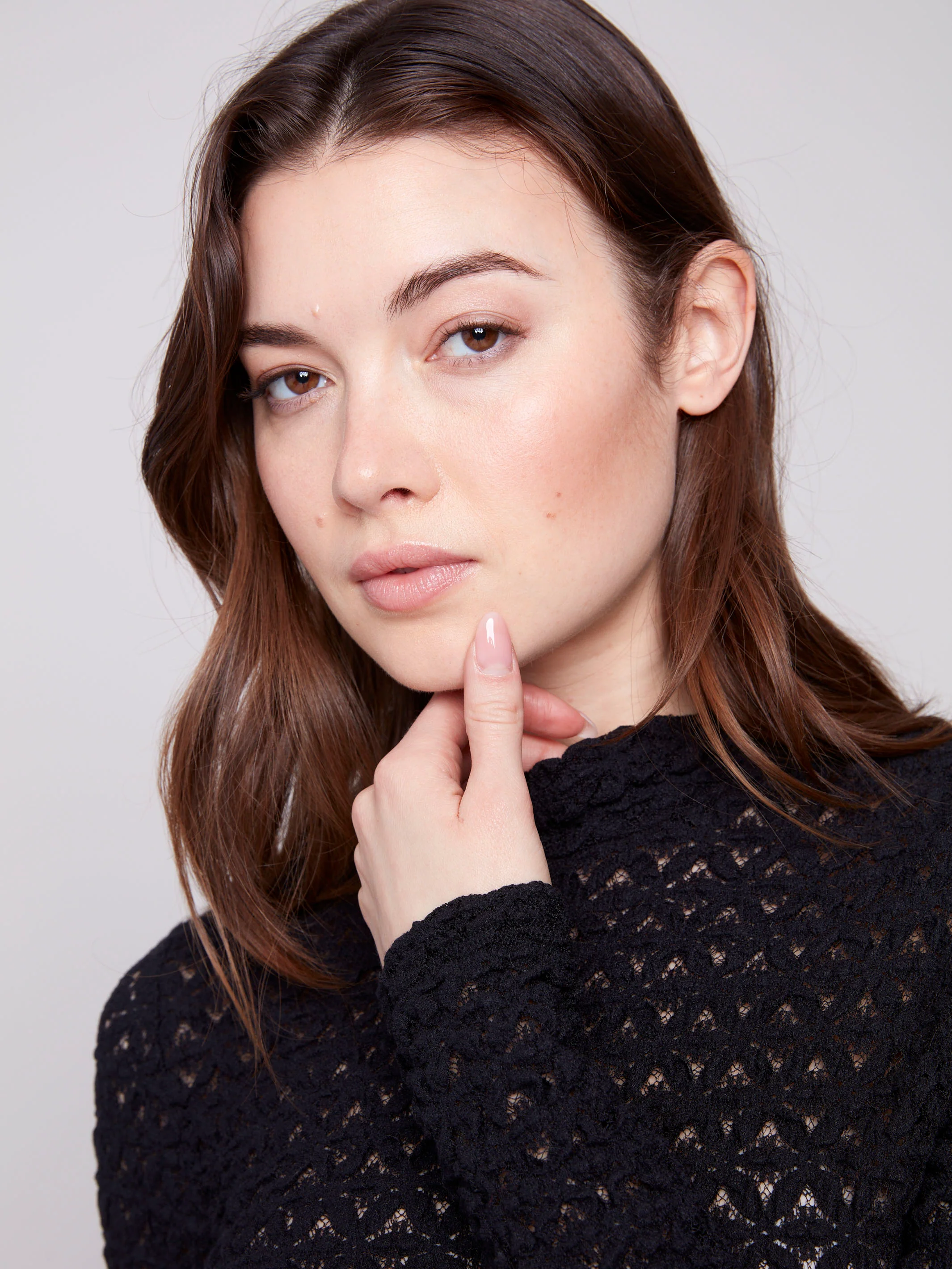 Lace Mock Neck Top - Black - Image 6