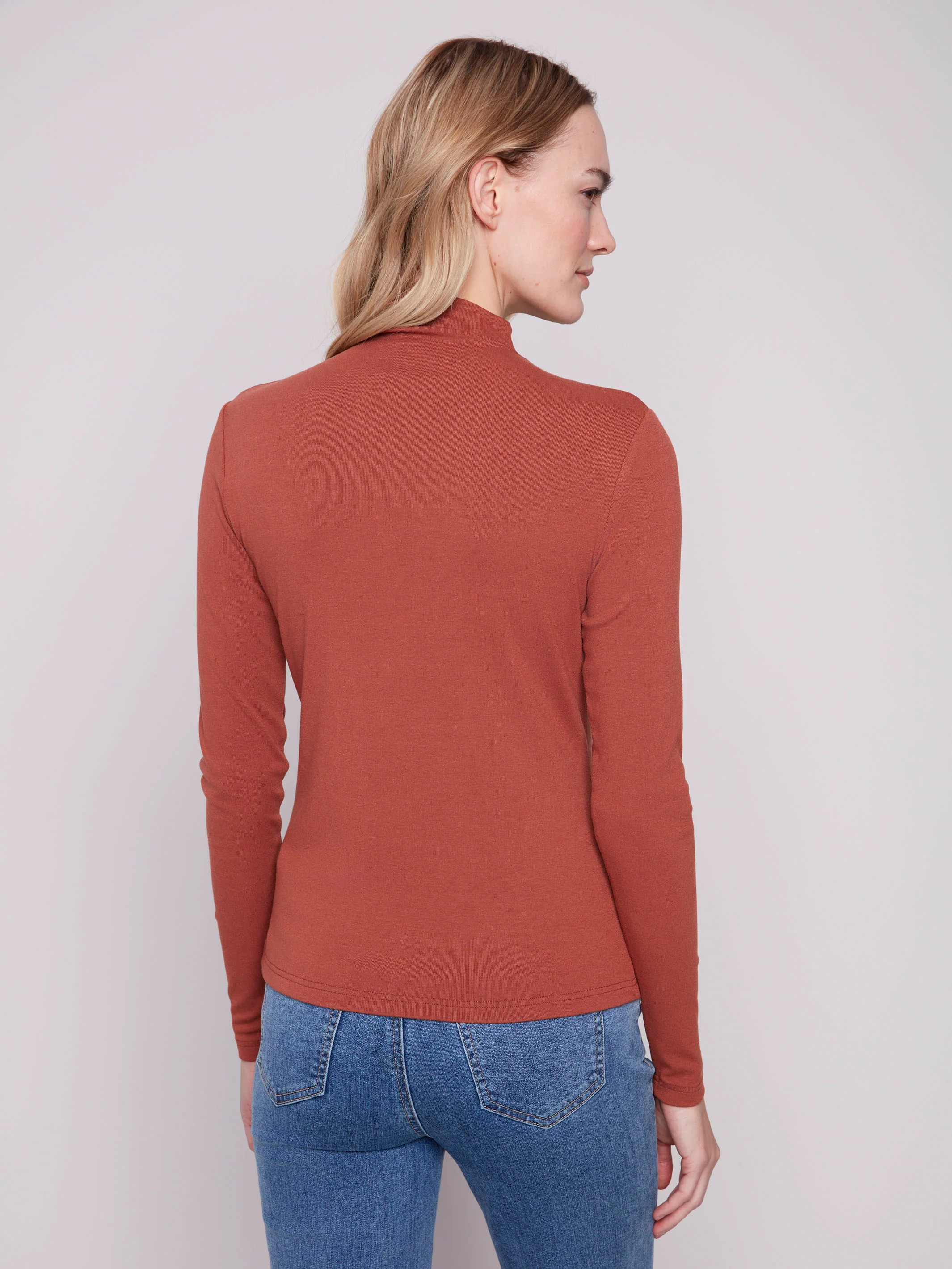 Long Sleeve Mock Neck Top - Sepia - Image 3