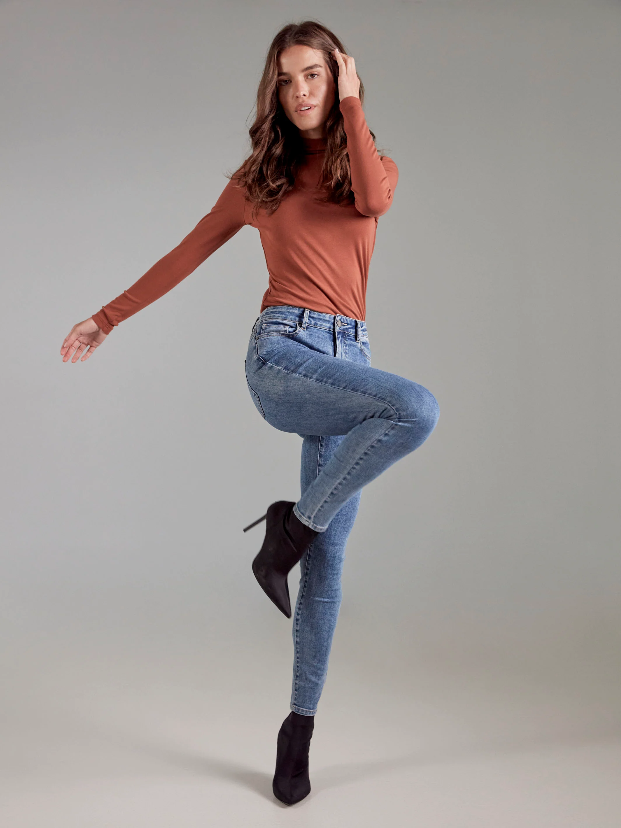 Long Sleeve Mock Neck Top - Sepia - Image 5