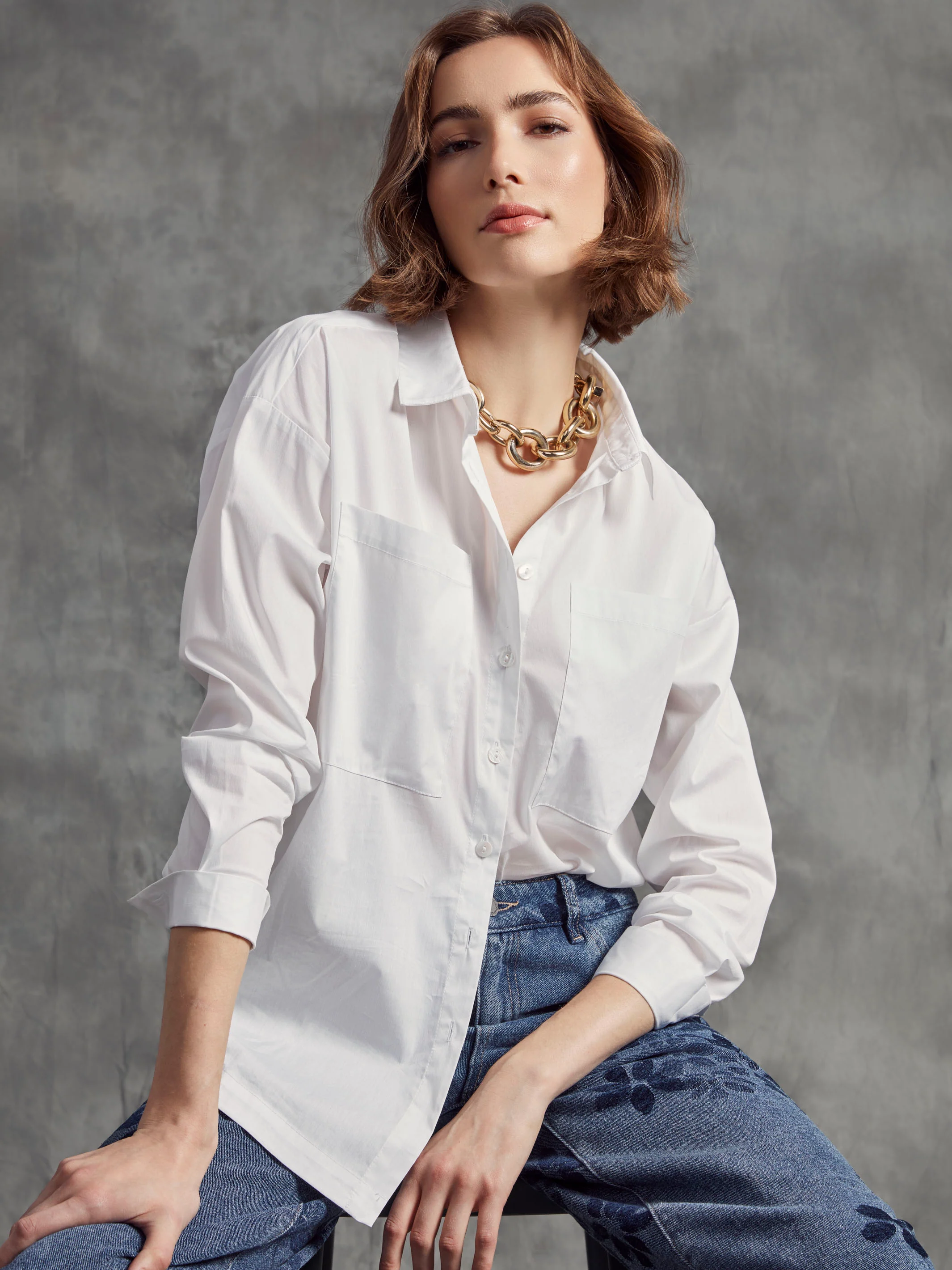 Loose Poplin Shirt - White - Image 10