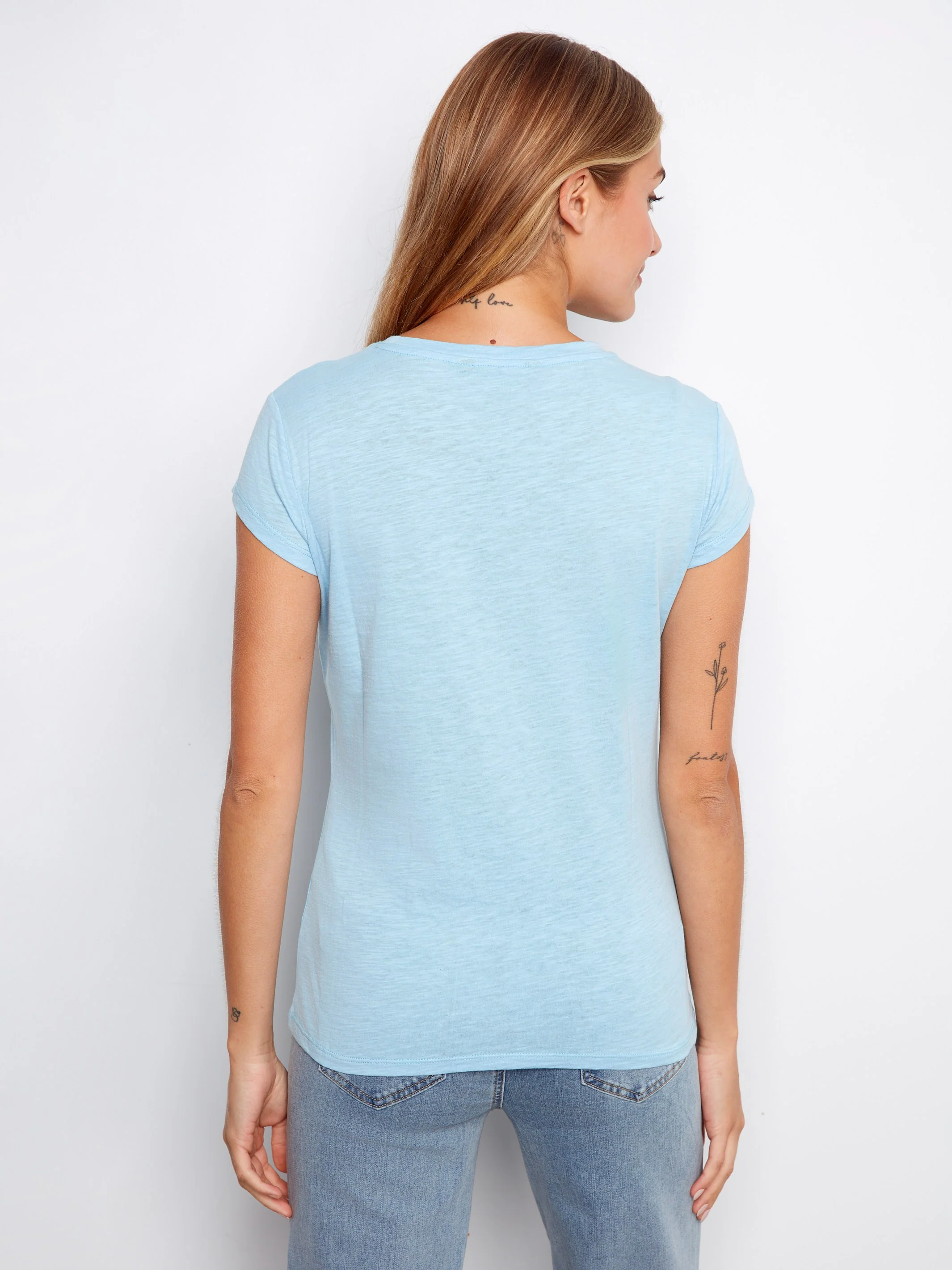 Organic Cotton T-Shirt With Heart Cut-Out - Bluebell - Image 4