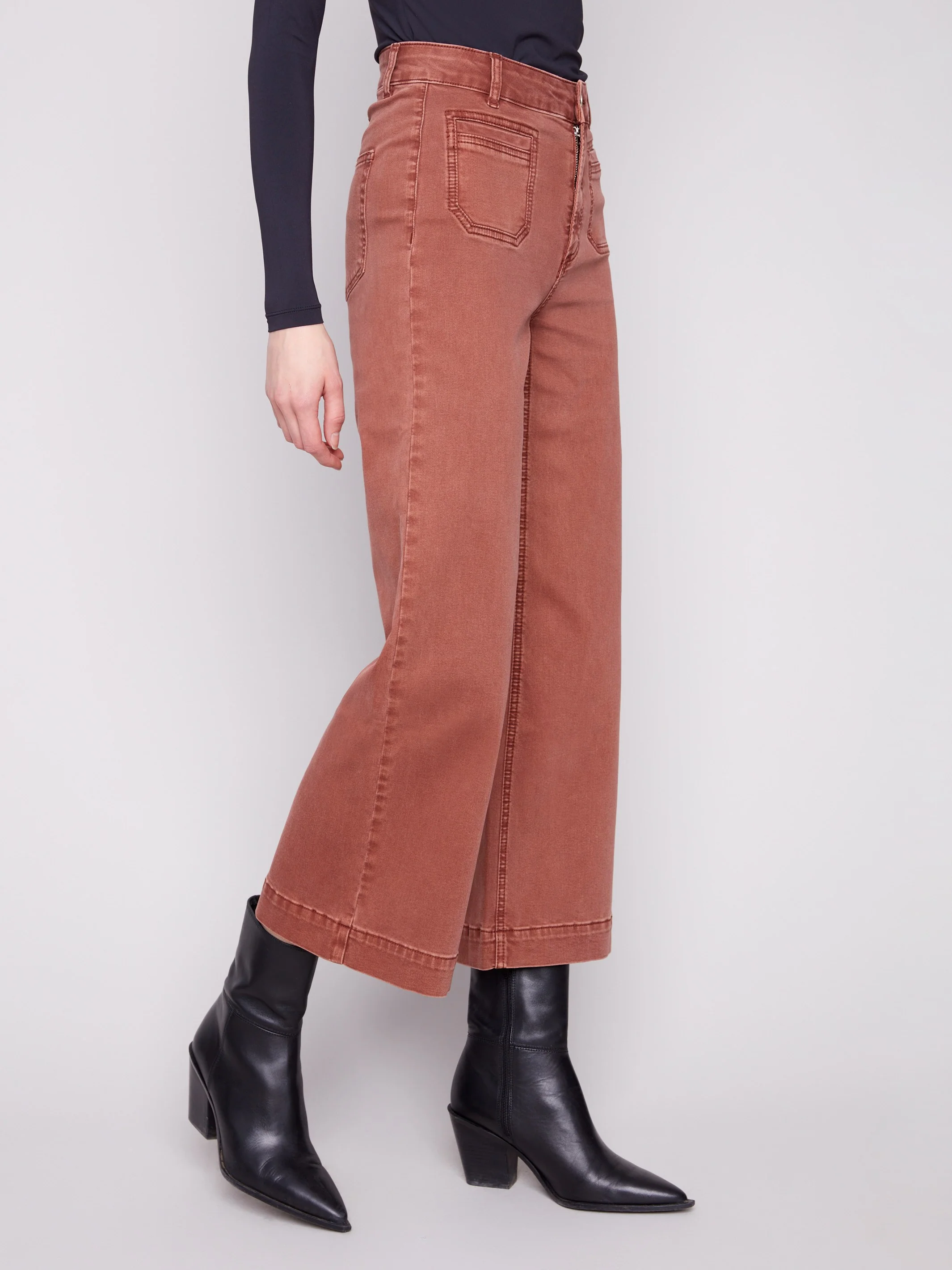 Patch Pocket Flare Twill Pants - Sepia - Image 3
