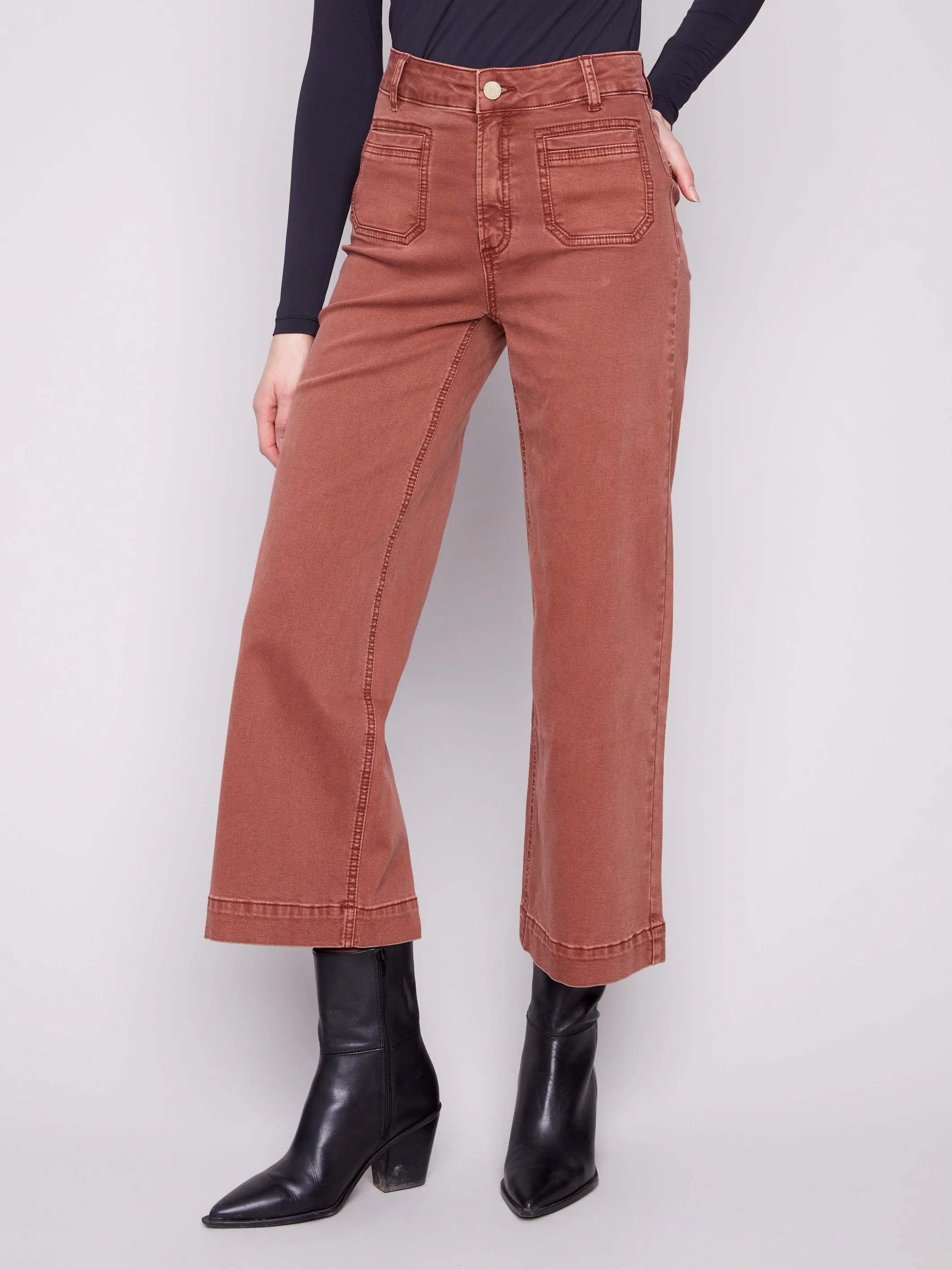 Patch Pocket Flare Twill Pants - Sepia - Image 5