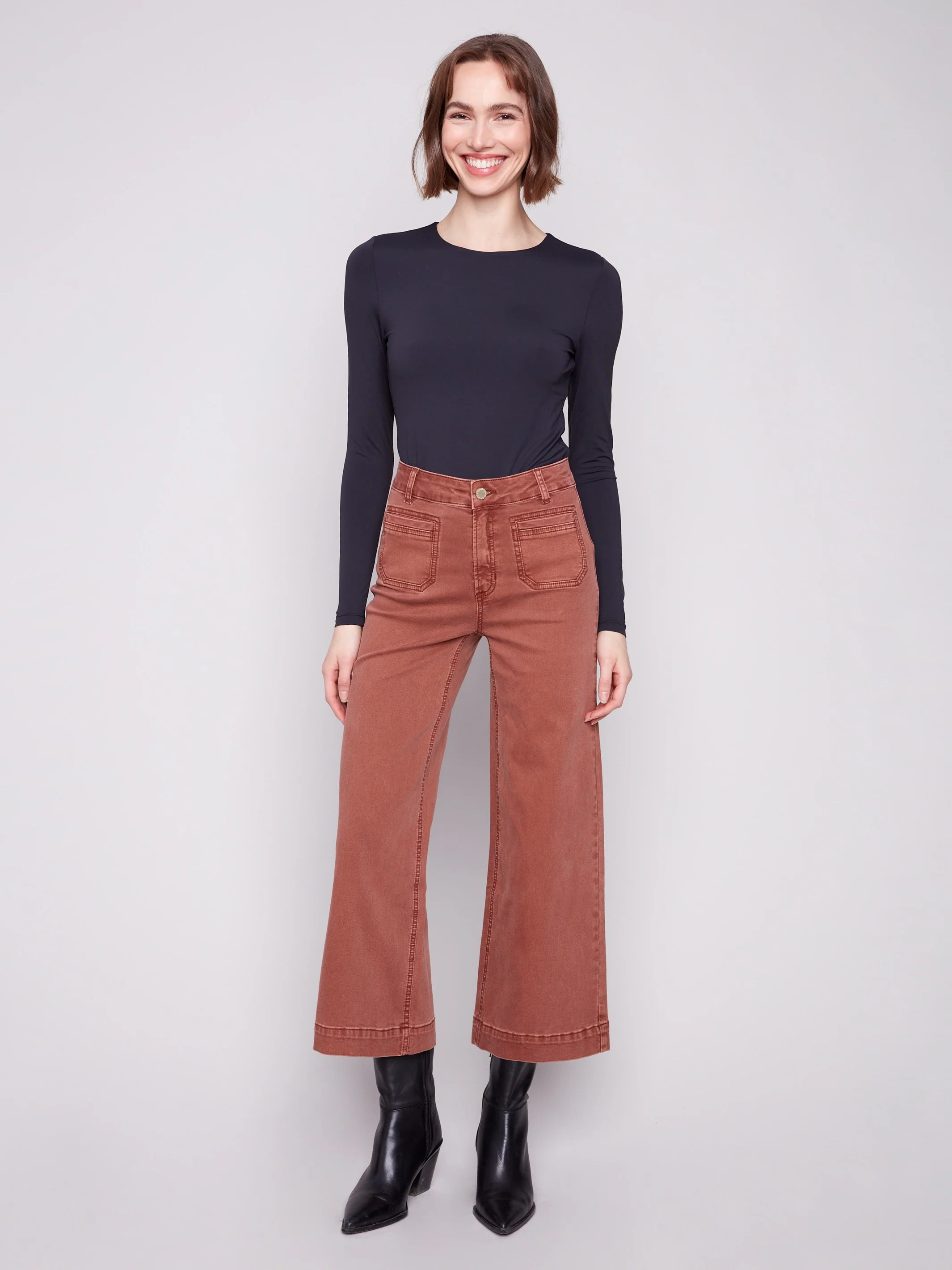 Patch Pocket Flare Twill Pants - Sepia - Image 6