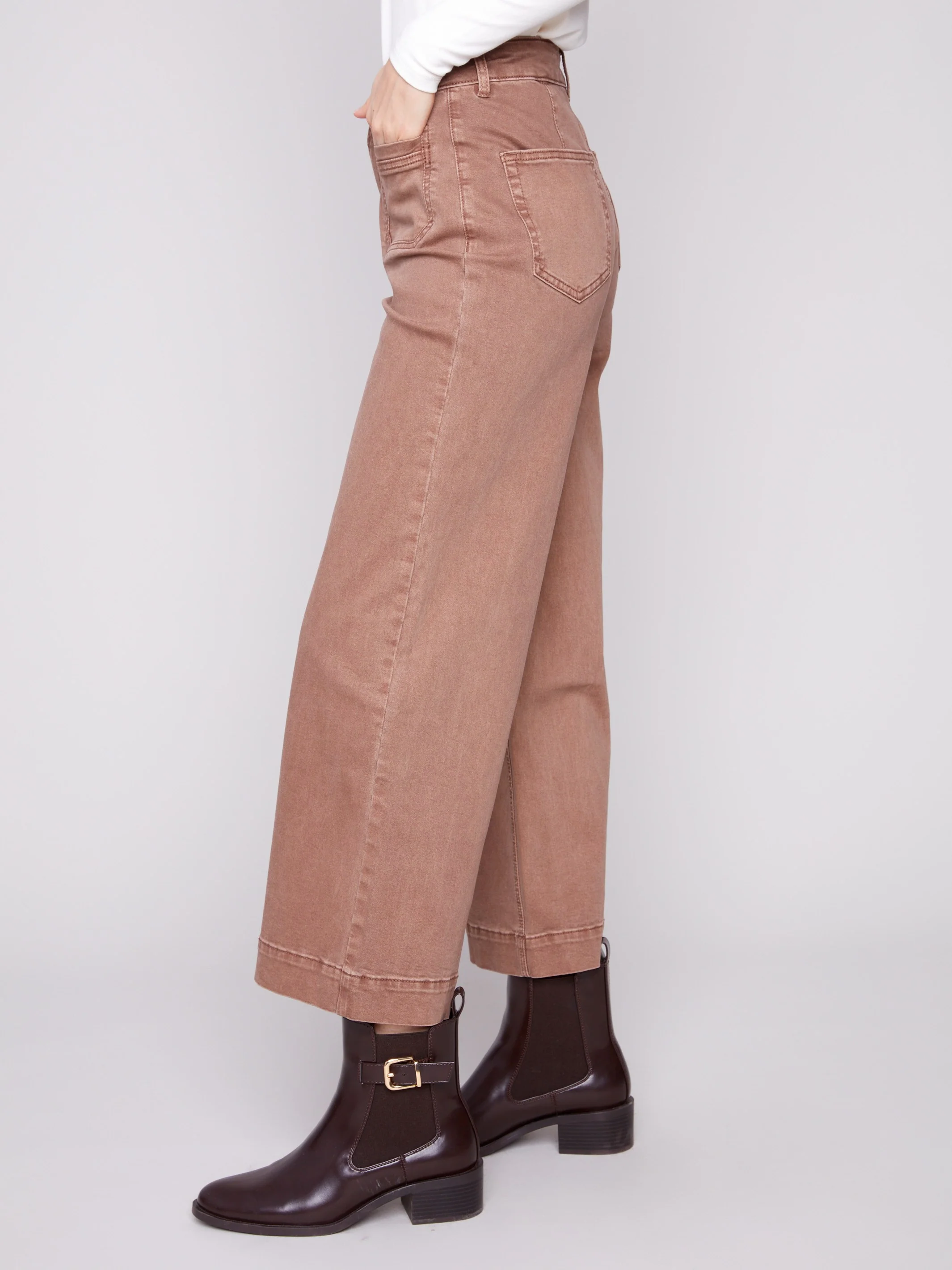 Patch Pocket Flare Twill Pants - Truffle - Image 3