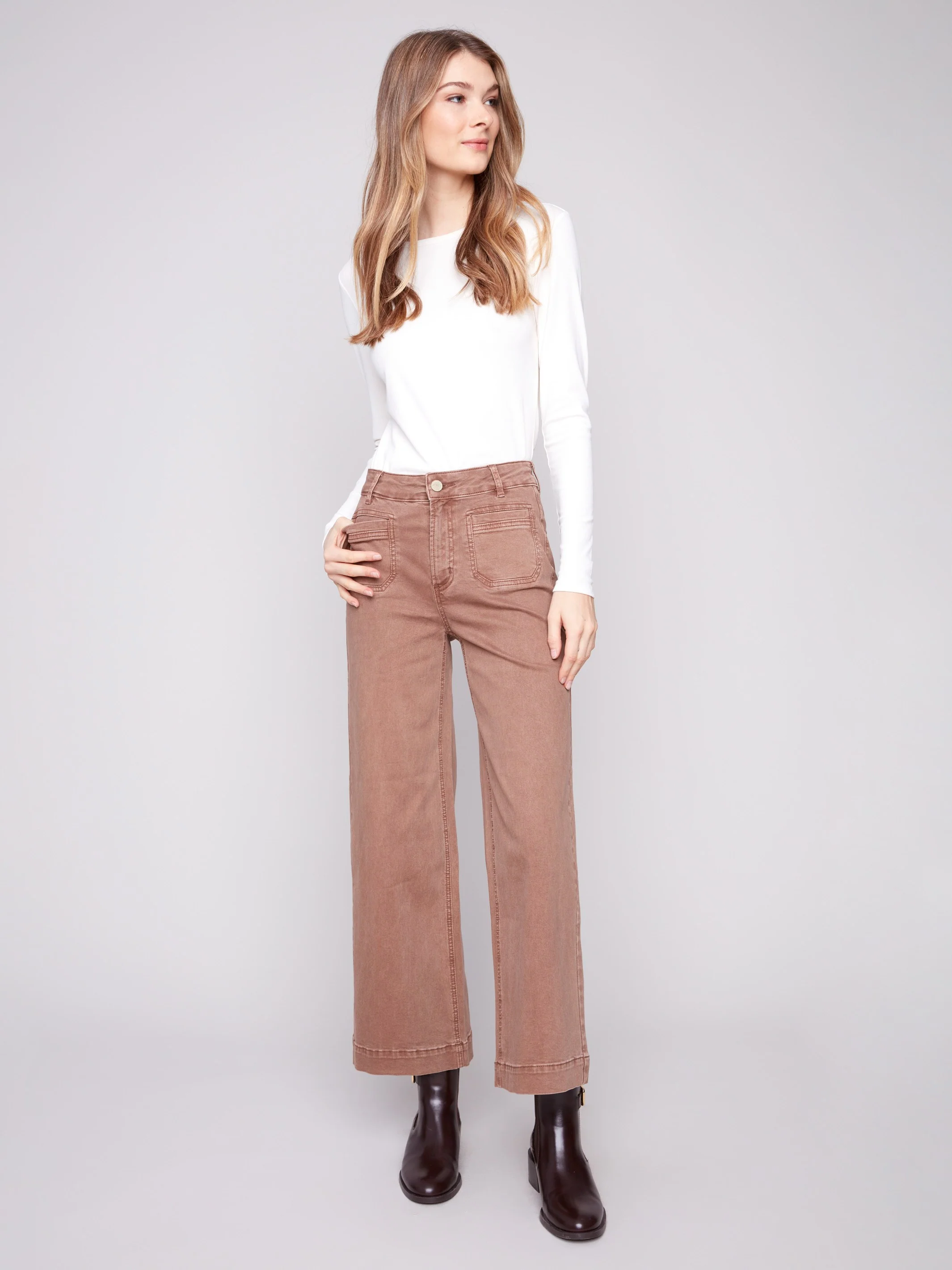 Patch Pocket Flare Twill Pants - Truffle - Image 5