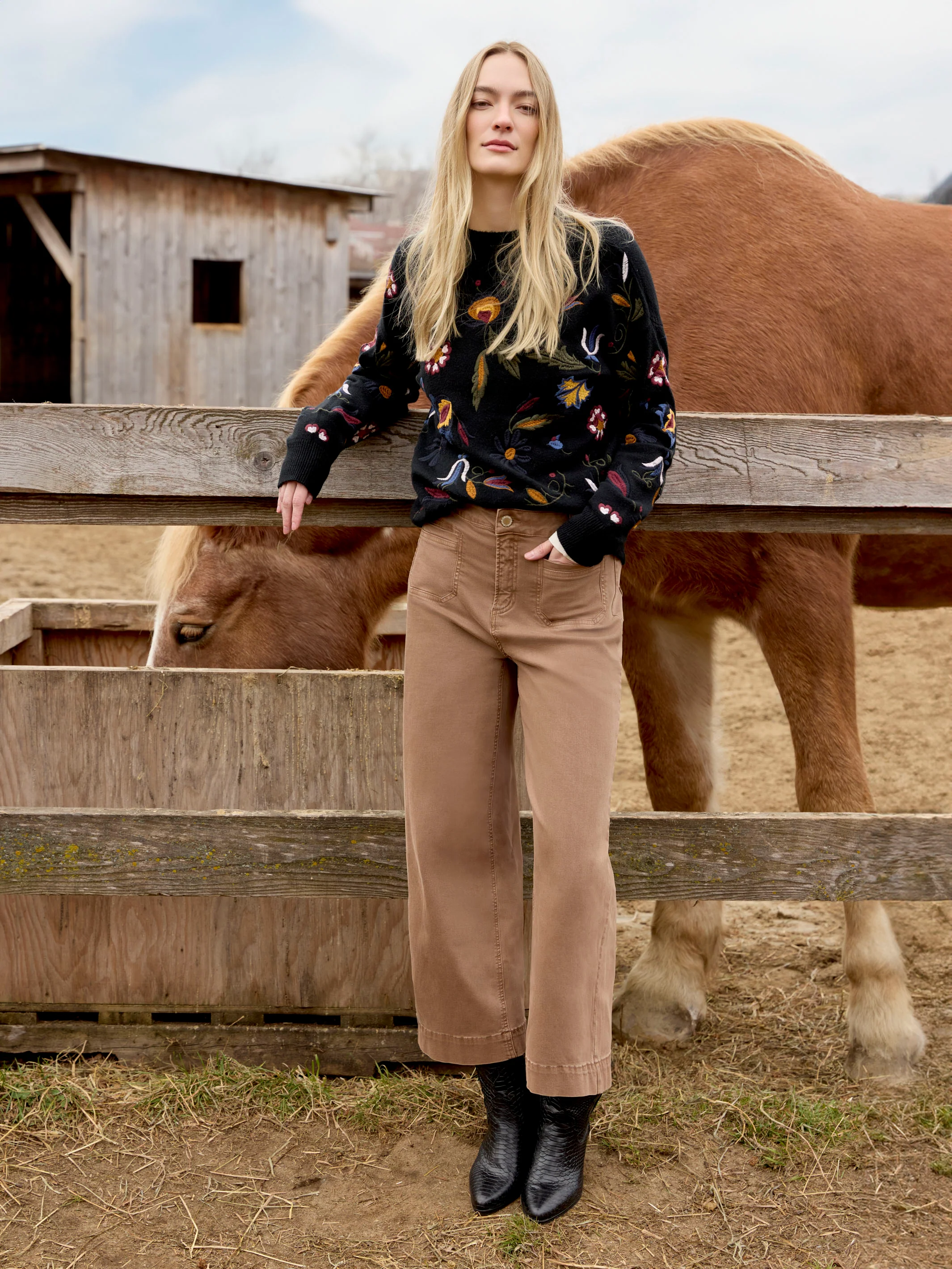 Patch Pocket Flare Twill Pants - Truffle - Image 6