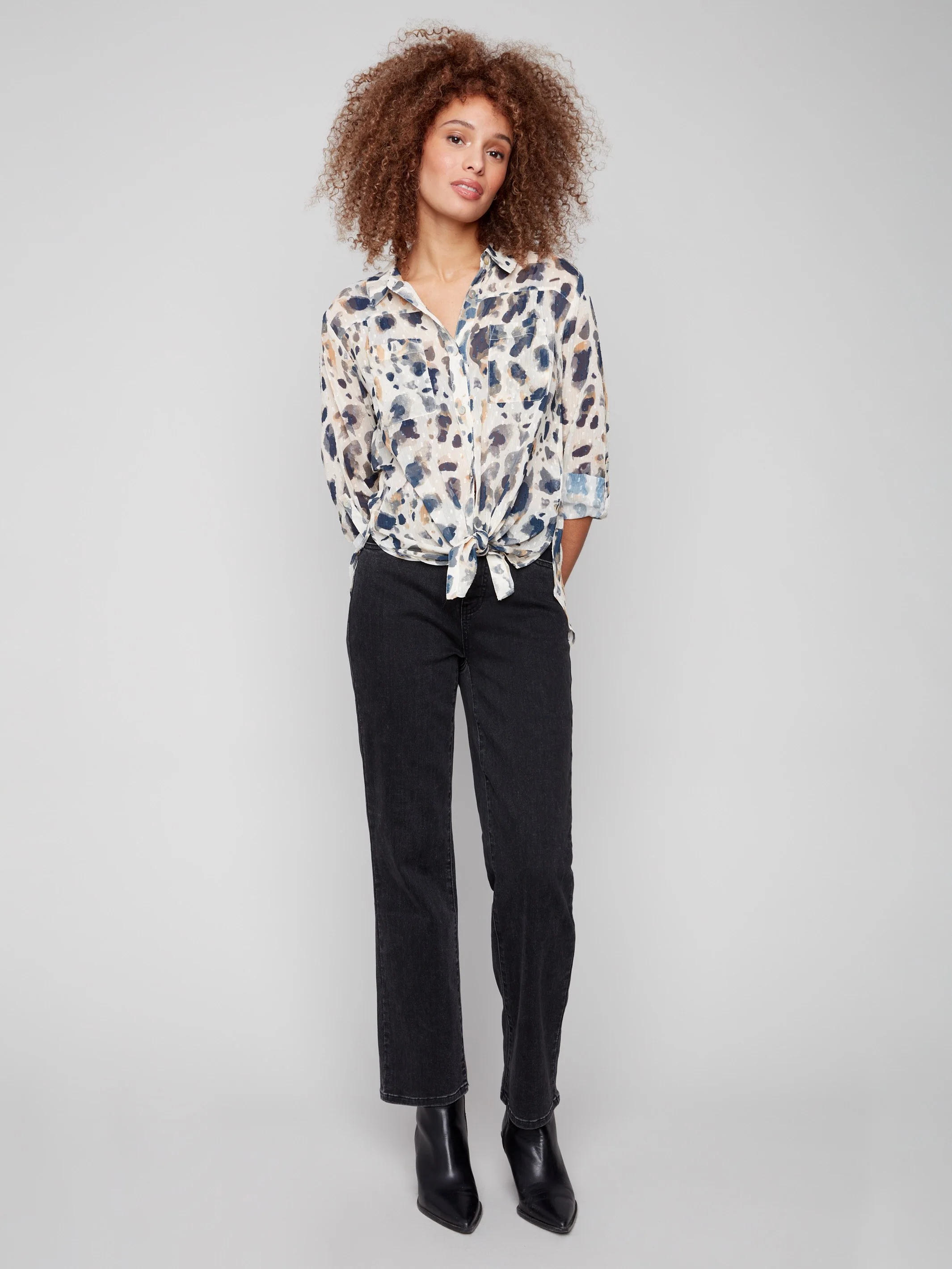 Printed Button-Up Blouse - Animal - Image 3