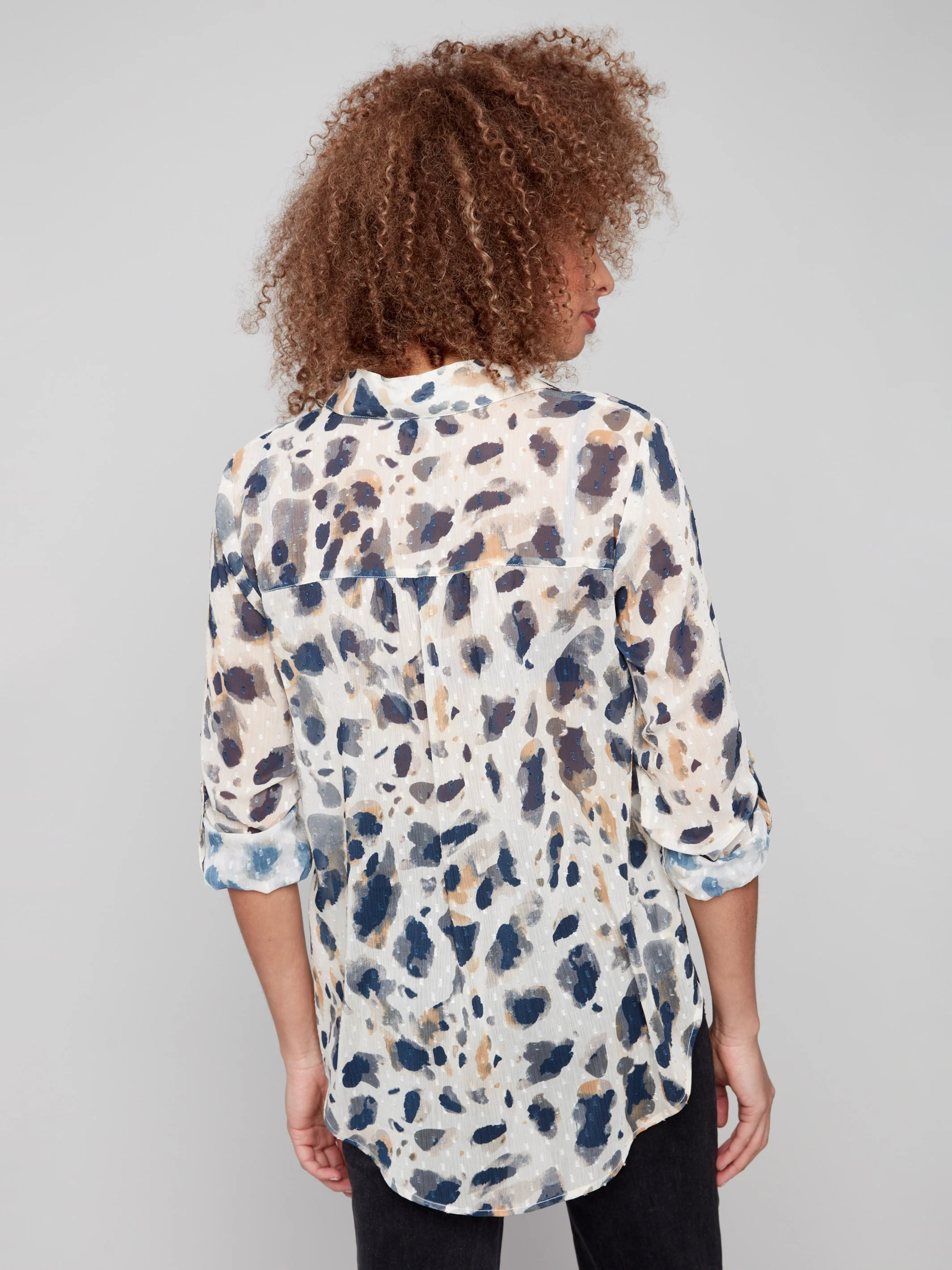 Printed Button-Up Blouse - Animal - Image 5