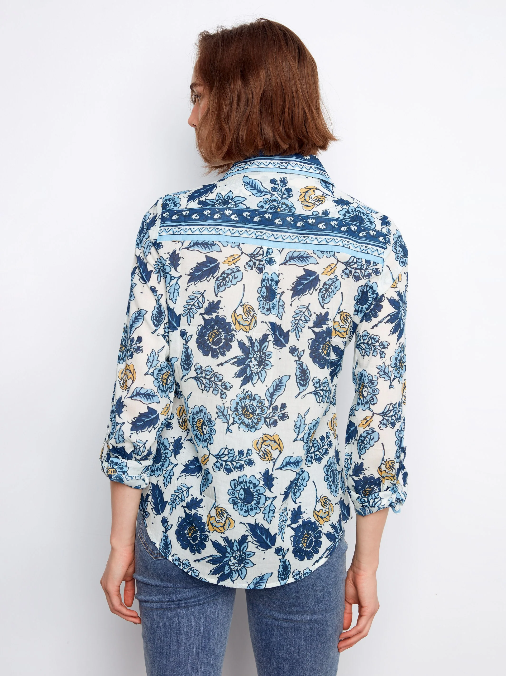Printed Cotton Voile Button-Up Blouse - Bloselle - Image 3
