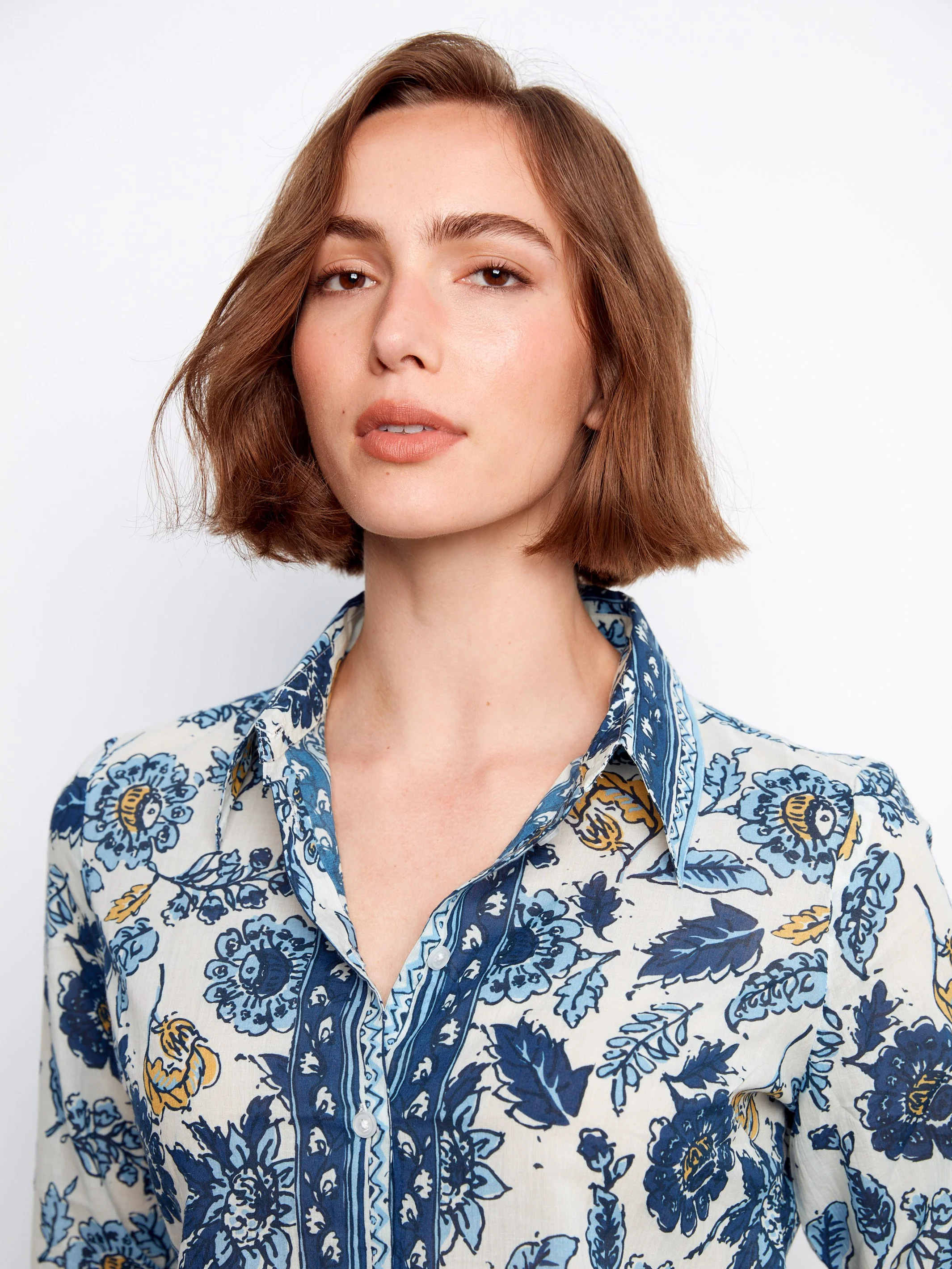 Printed Cotton Voile Button-Up Blouse - Bloselle - Image 4