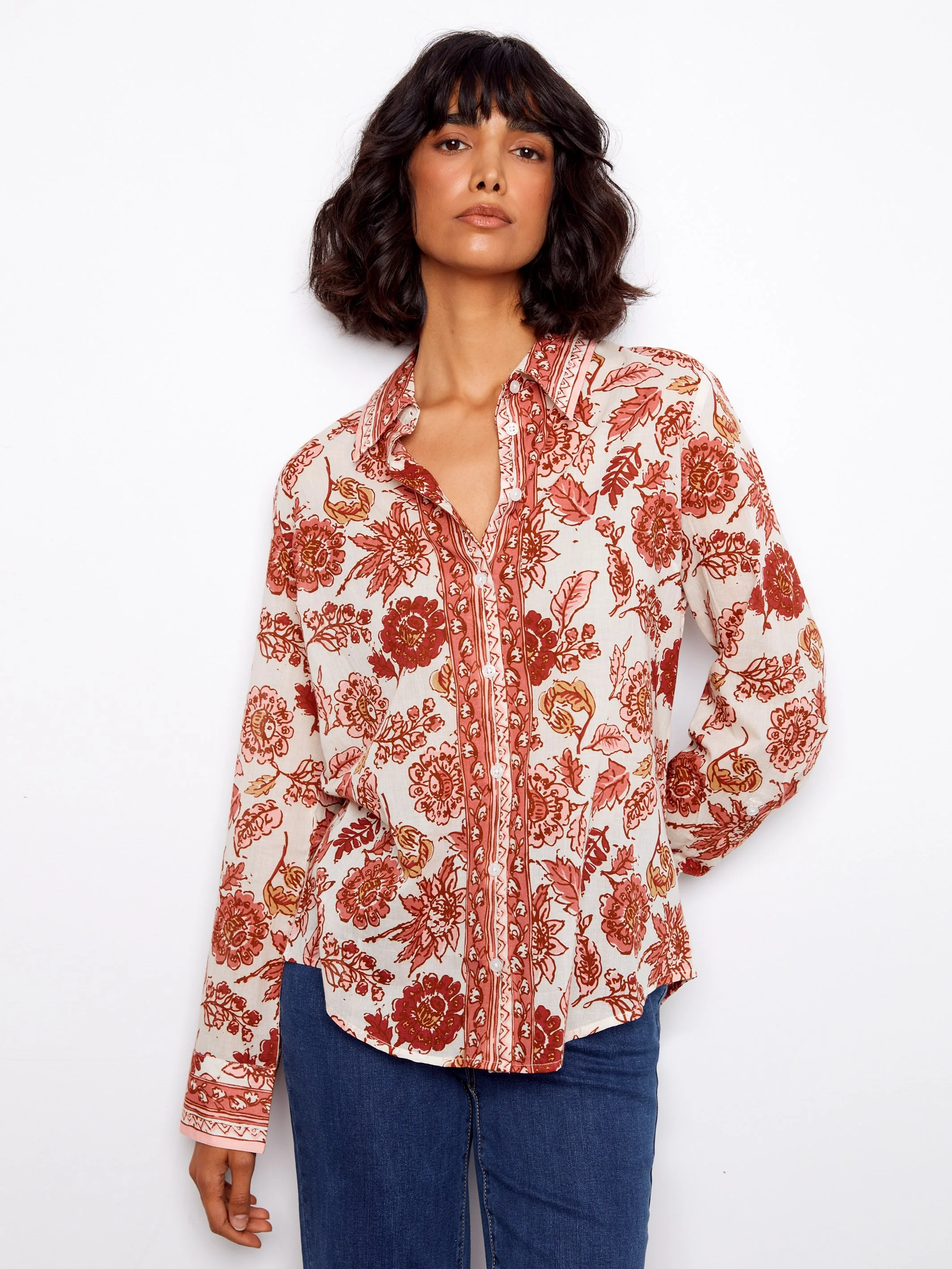 Printed Cotton Voile Button-Up Blouse - Florelle - Image 3