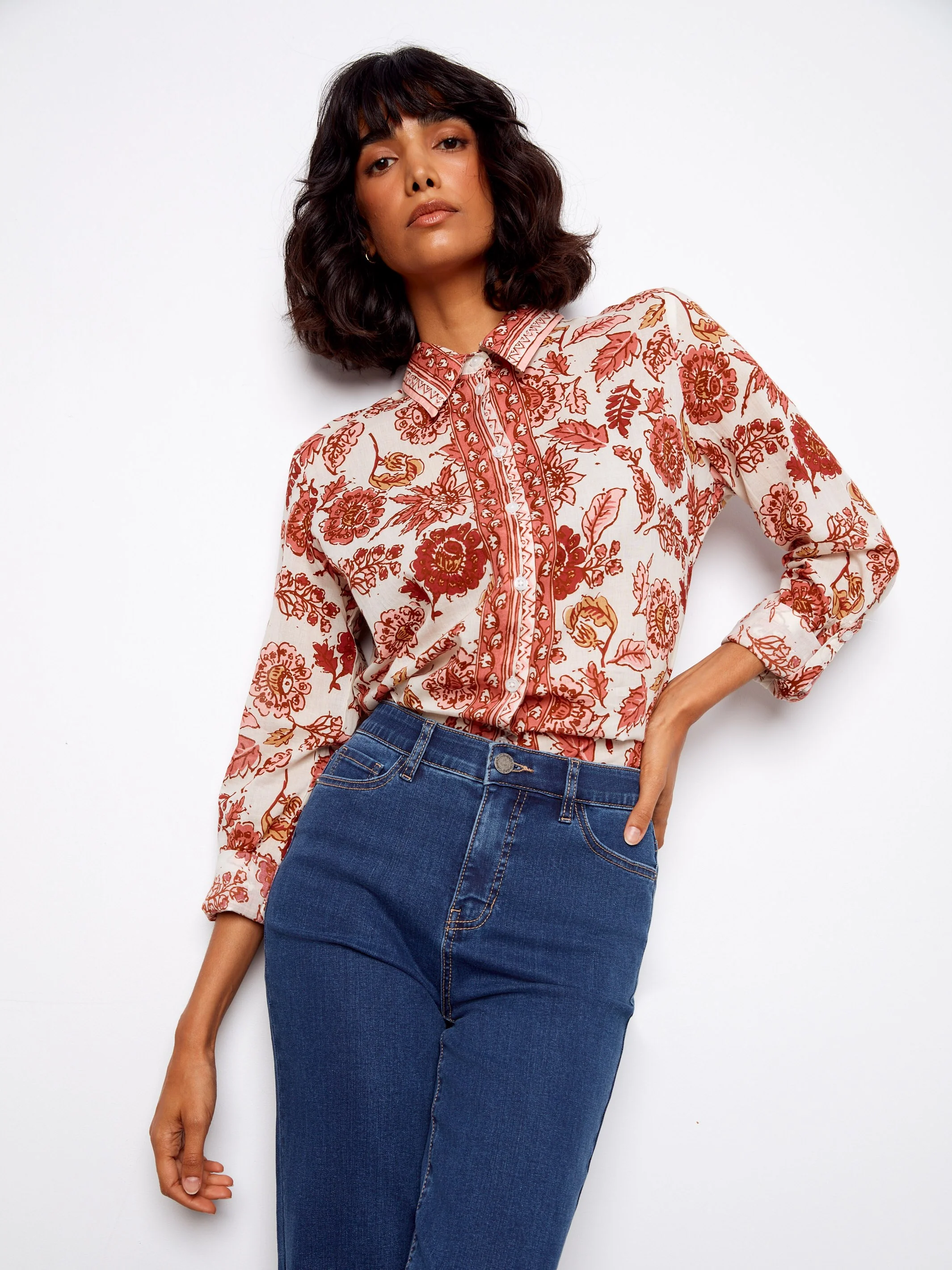 Printed Cotton Voile Button-Up Blouse - Florelle - Image 4