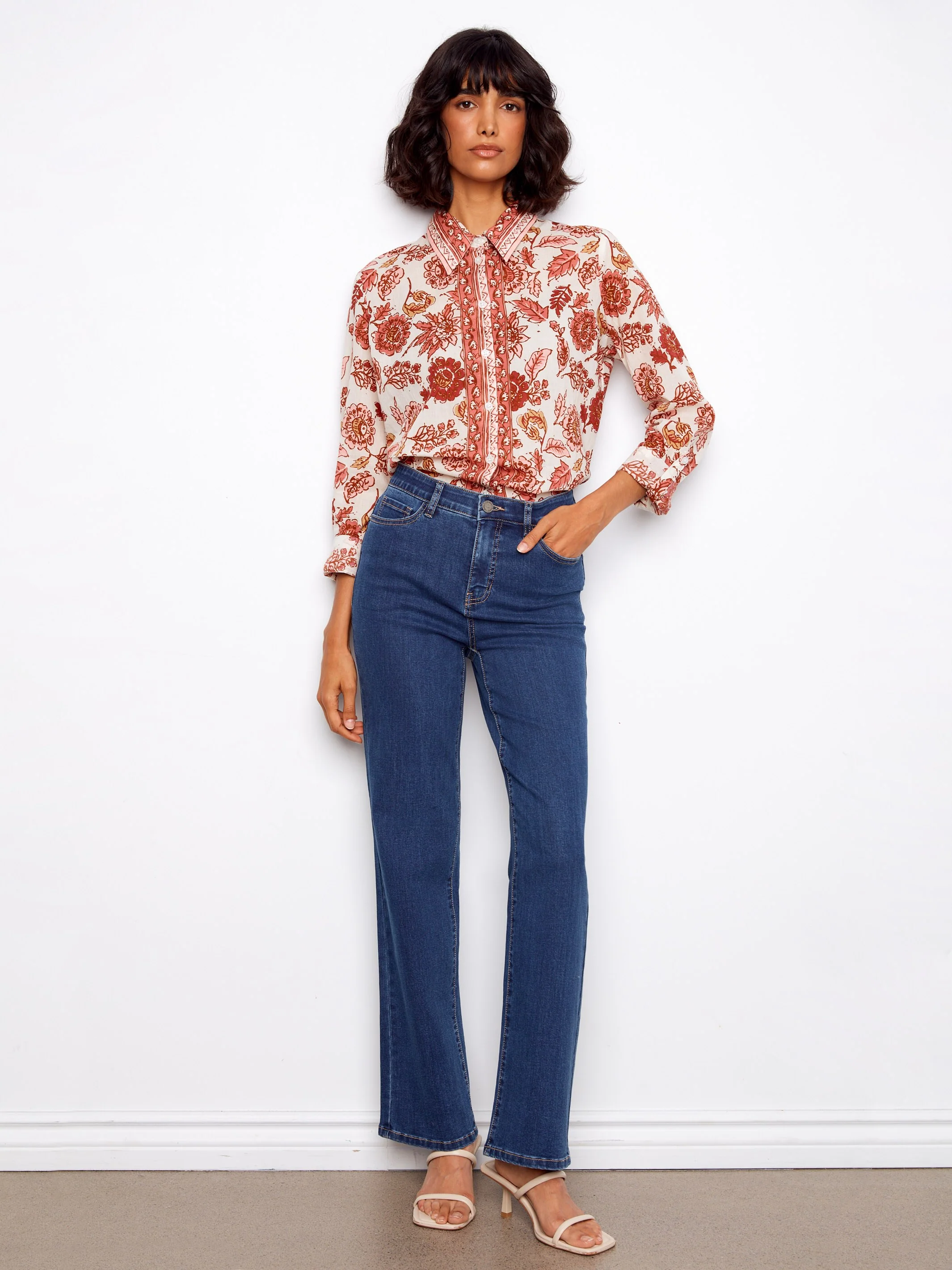 Printed Cotton Voile Button-Up Blouse - Florelle - Image 5