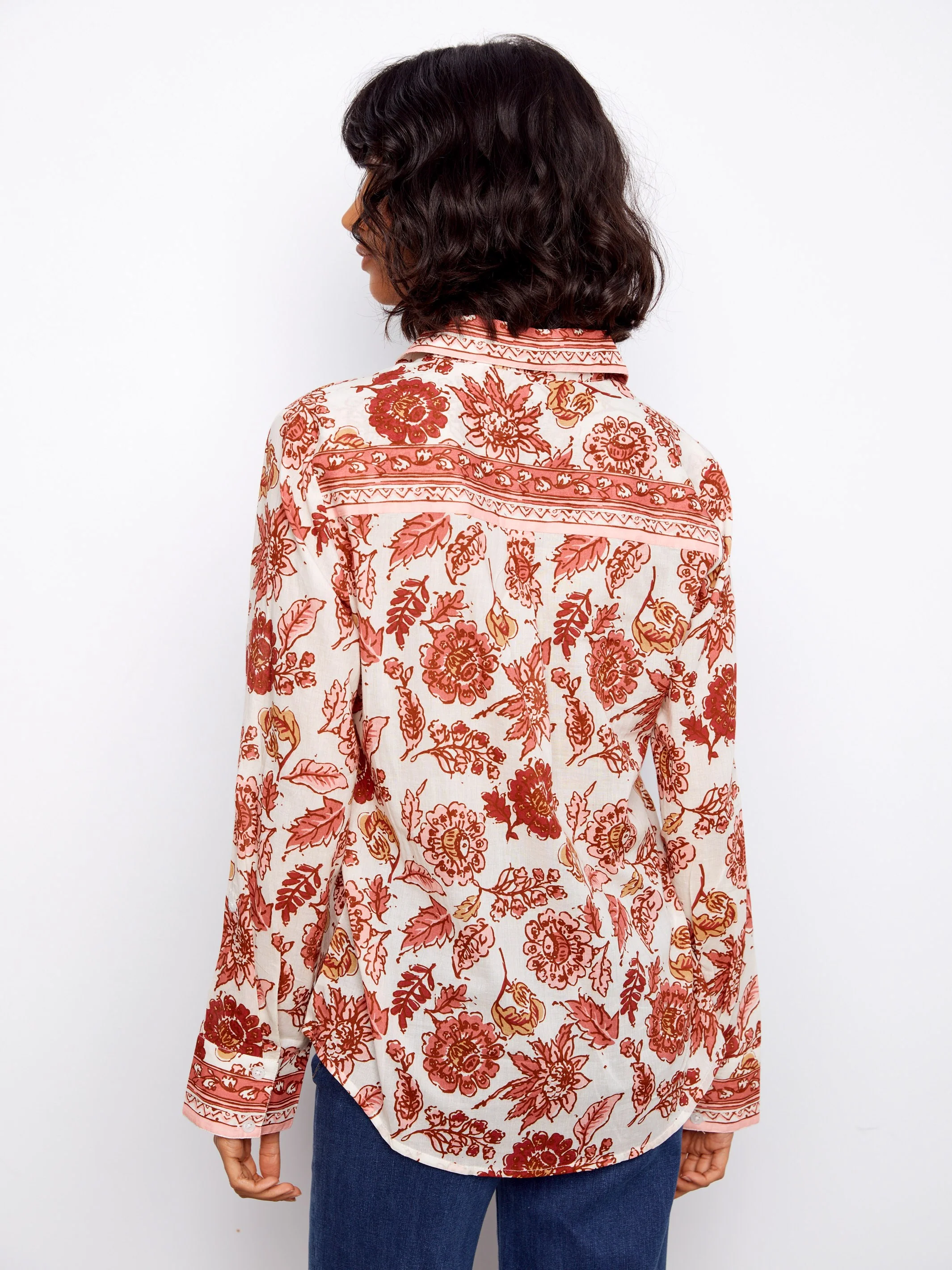 Printed Cotton Voile Button-Up Blouse - Florelle - Image 7