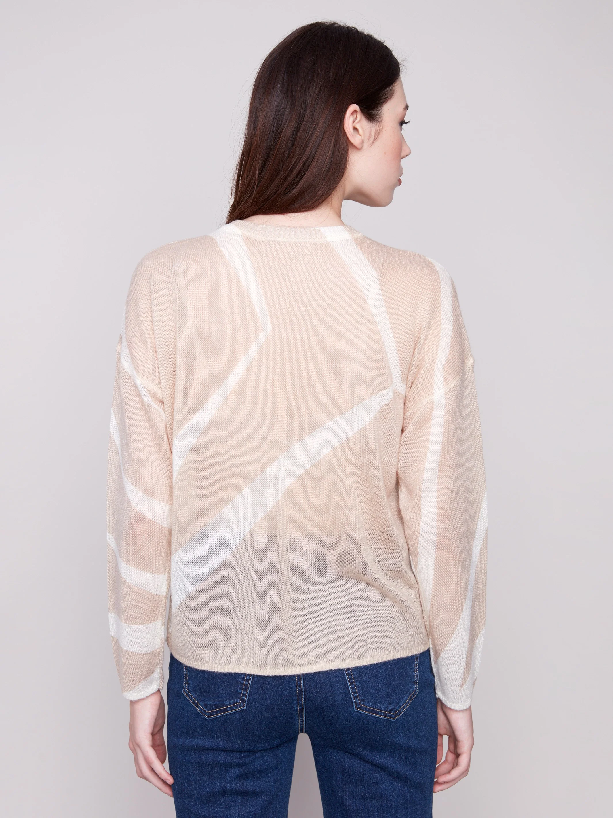 Printed Lightweight Mohair-Effect Knit Sweater - Sesame & Ecru - Image 3