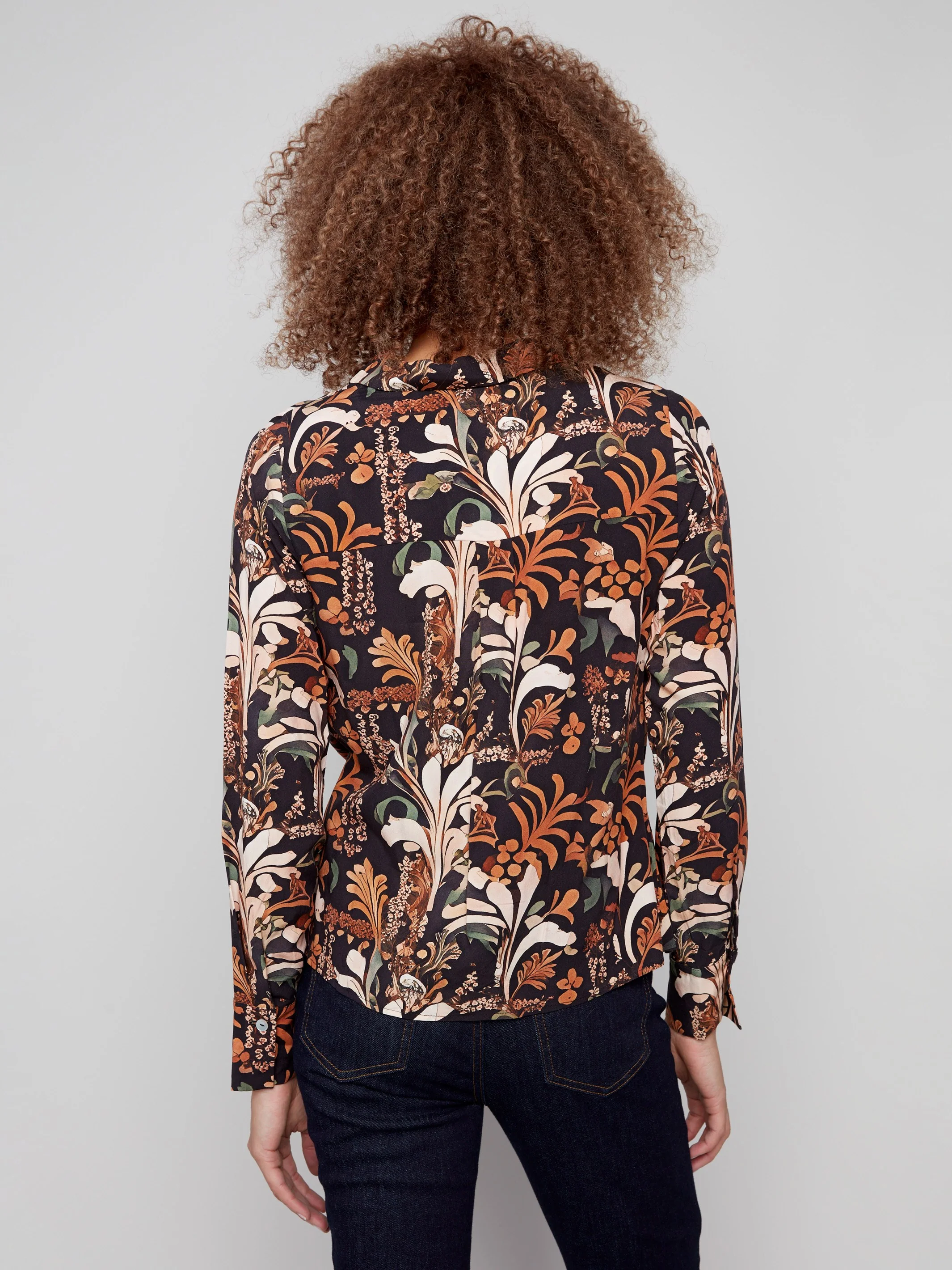 Printed Viscose Button-Down Shirt With Twisted Front - Batik - Image 3