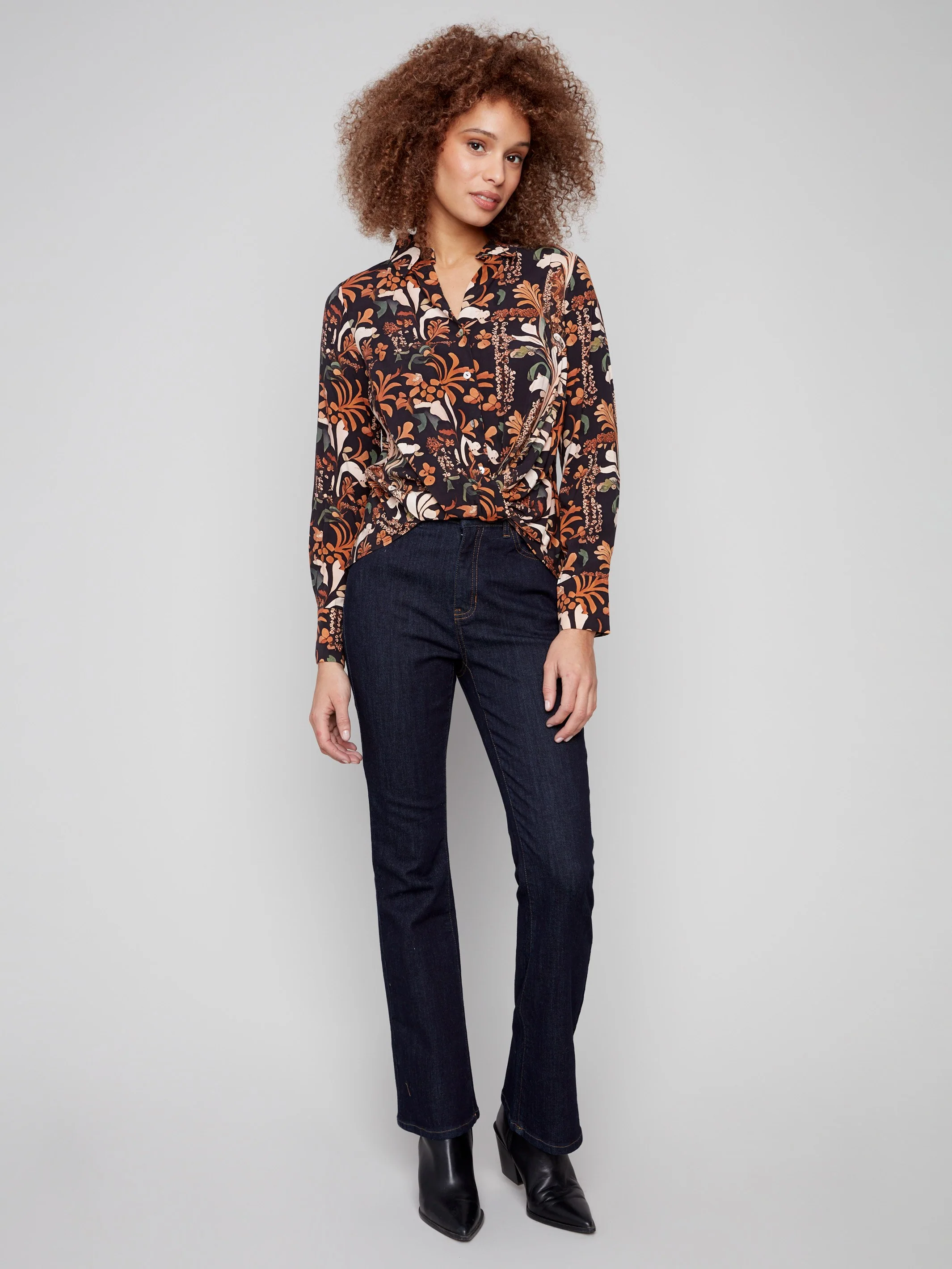 Printed Viscose Button-Down Shirt With Twisted Front - Batik - Image 4