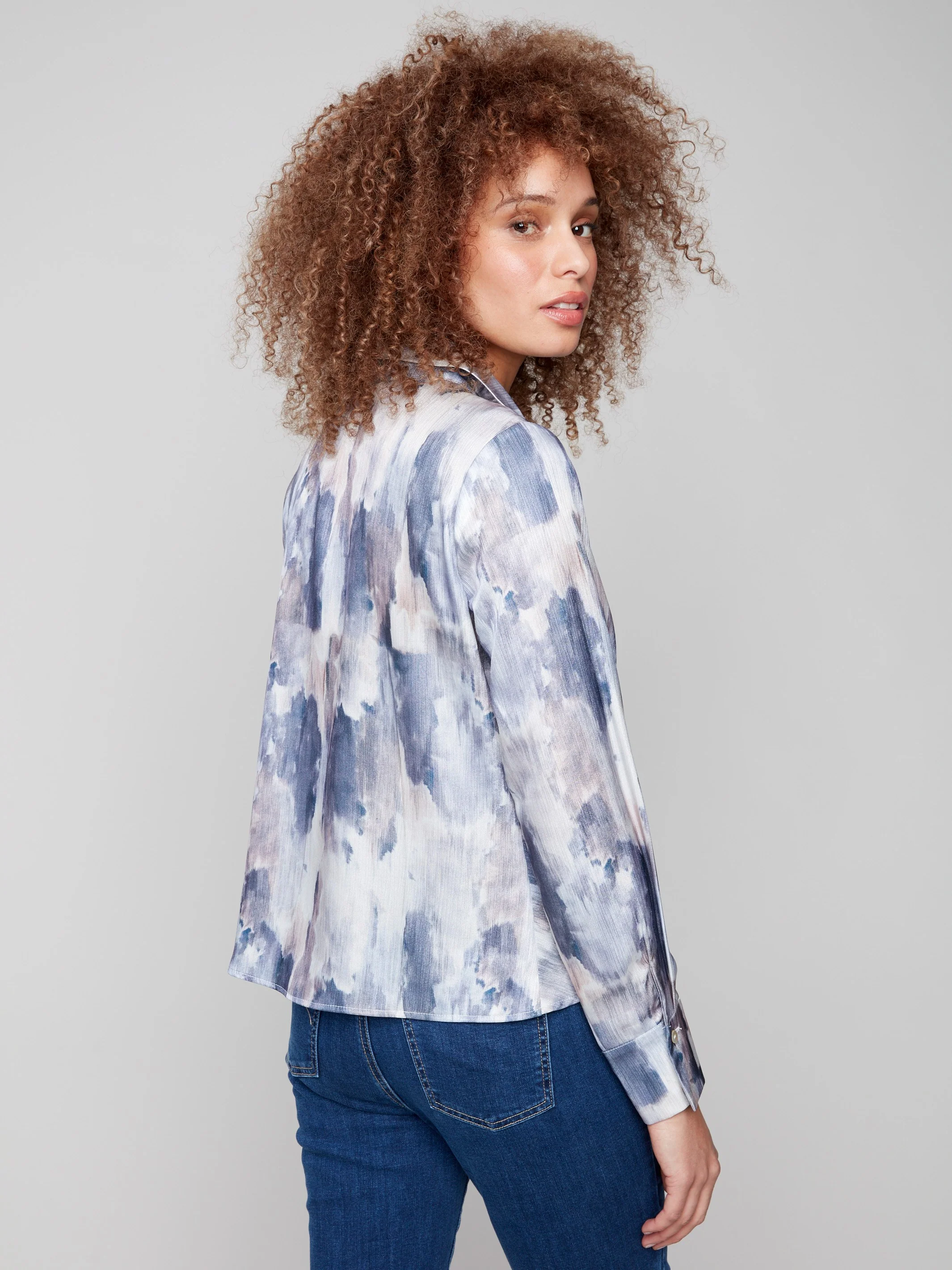 Printed Button-Down Shirt With Twisted Front - Pearly - Image 3