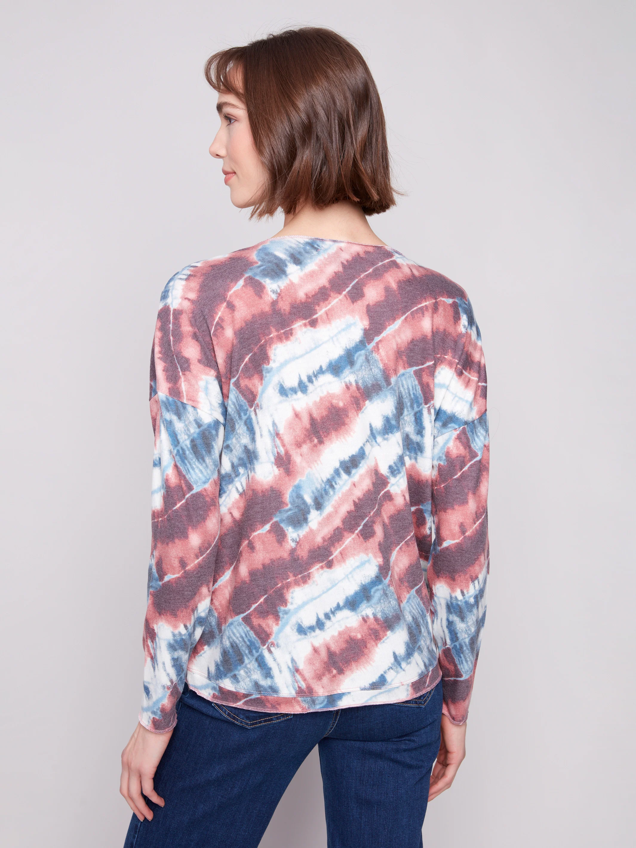 Printed V-neck Knit Top - Dreamy Pink - Image 3