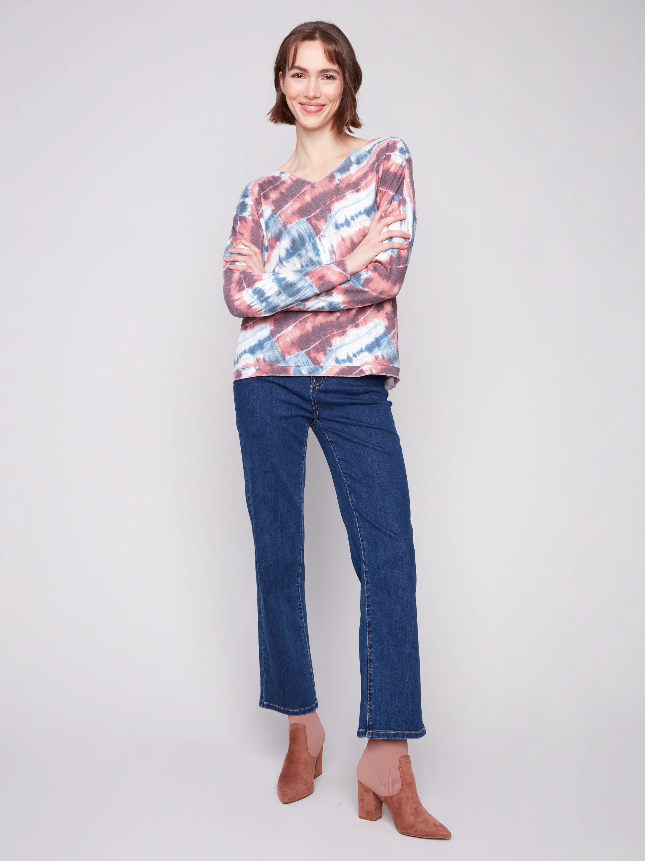 Printed V-neck Knit Top - Dreamy Pink - Image 4
