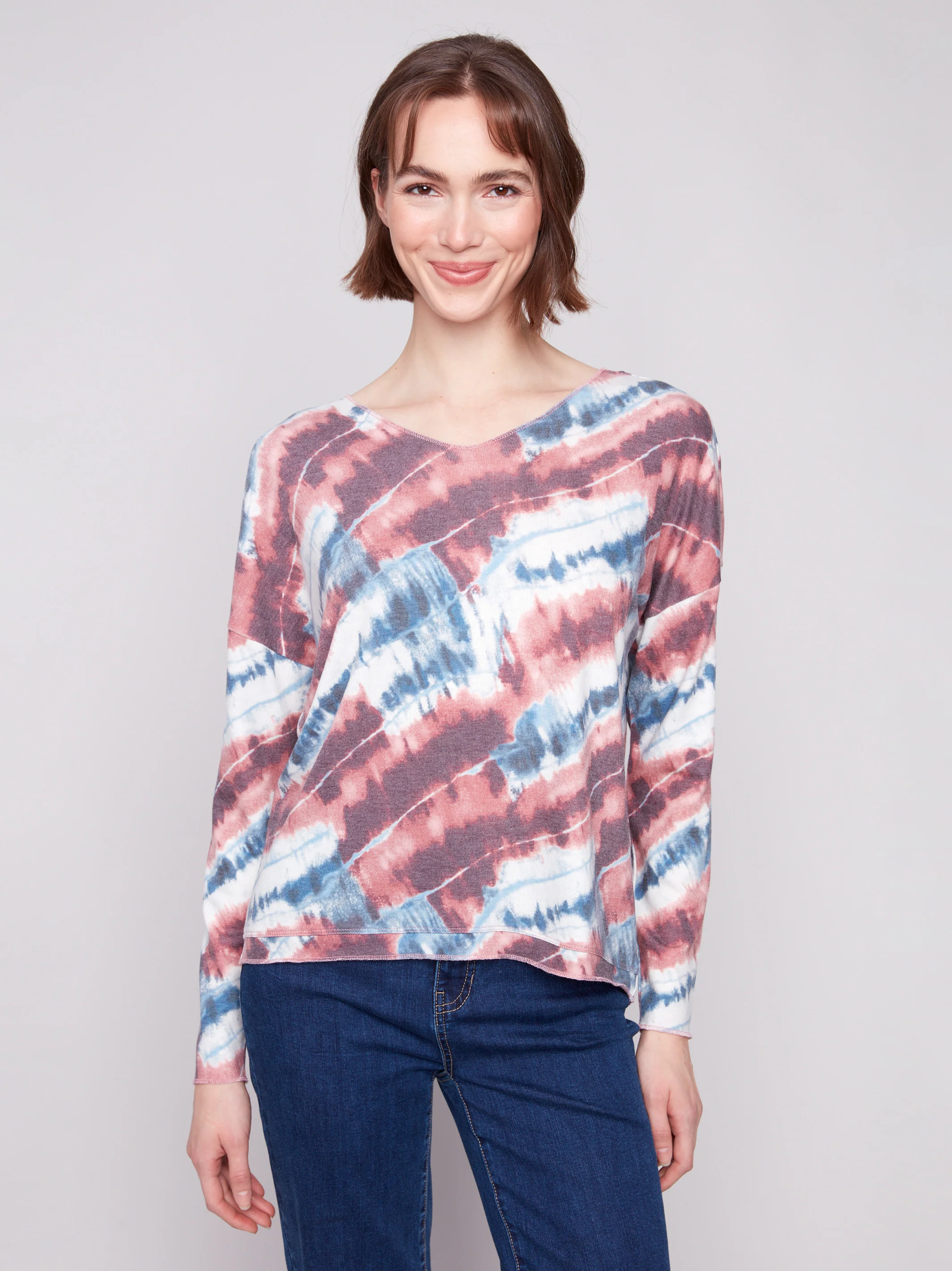 Printed V-neck Knit Top - Dreamy Pink - Image 5